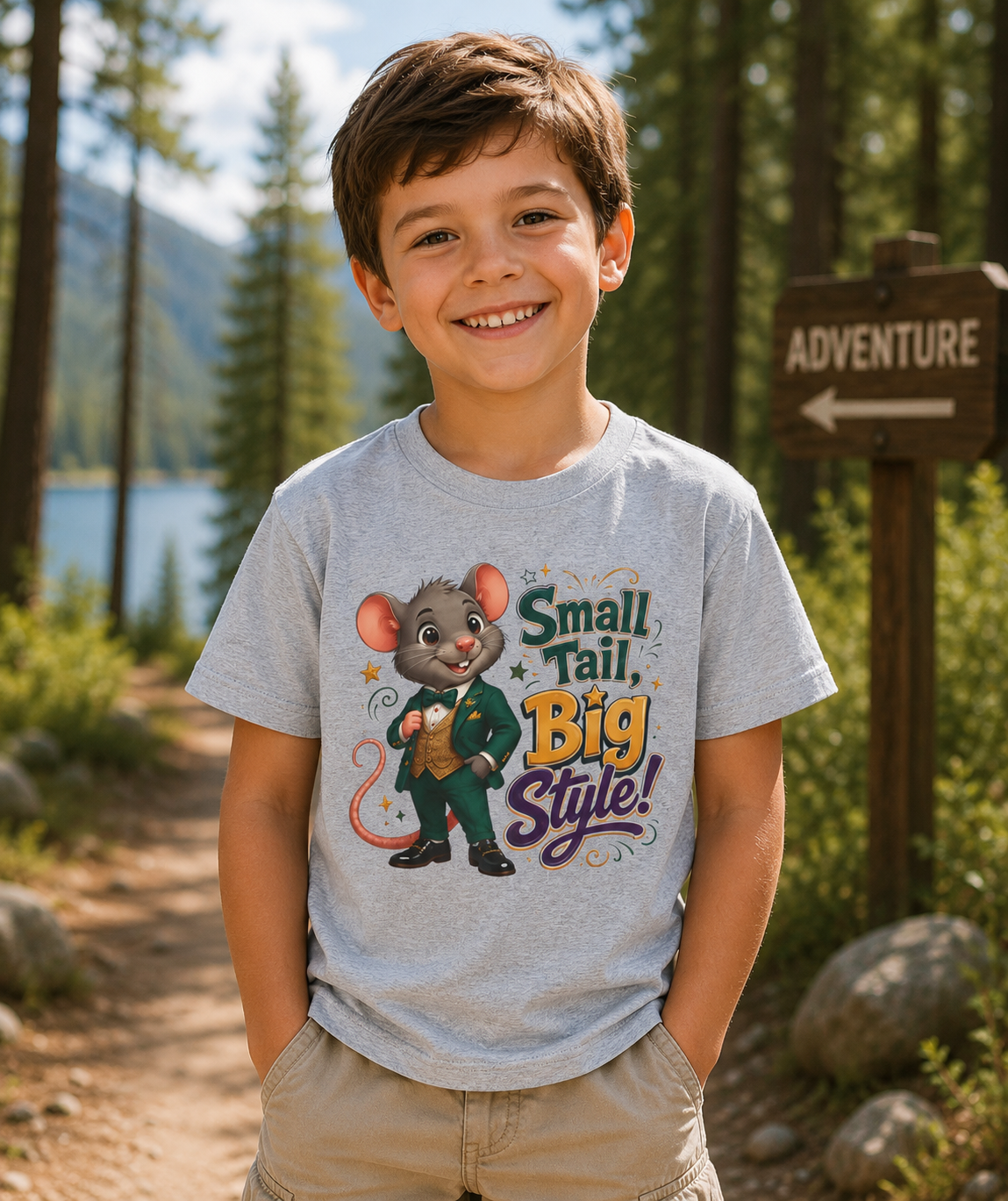 Kids T-Shirt — “Small Tail, Big Style!” Cartoon Mouse Graphic Tee