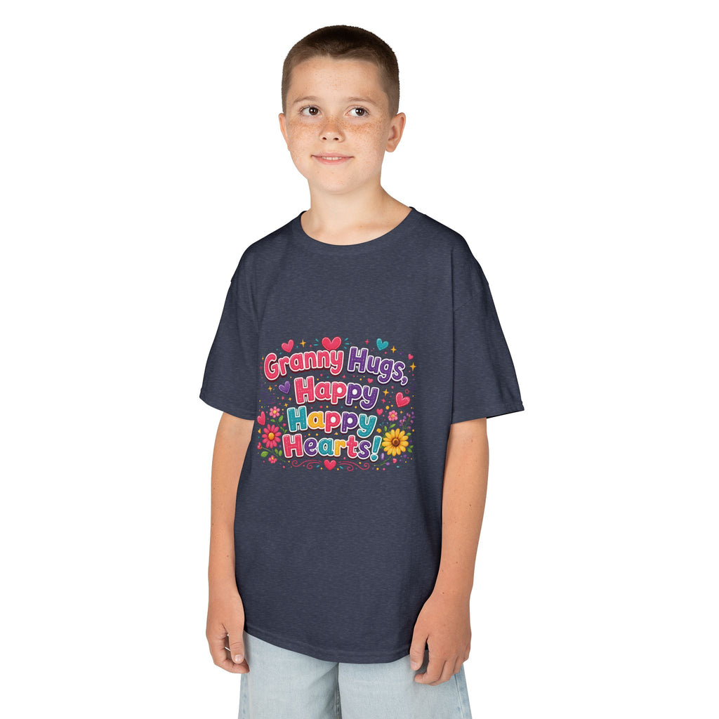 Granny Hugs Happy Hearts Kids Tee | Colorful Floral Kids Shirt