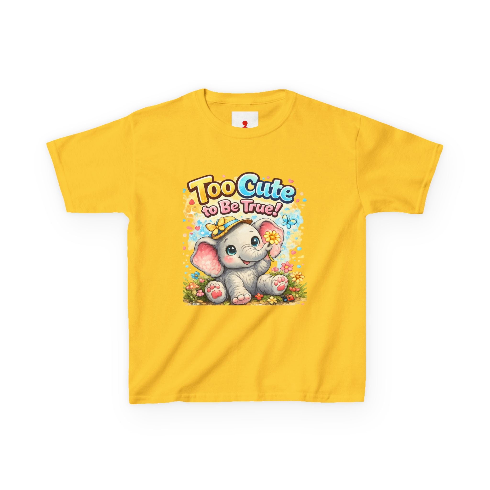 Kids Tee — "Too Cute to Be True" Elephant Graphic
