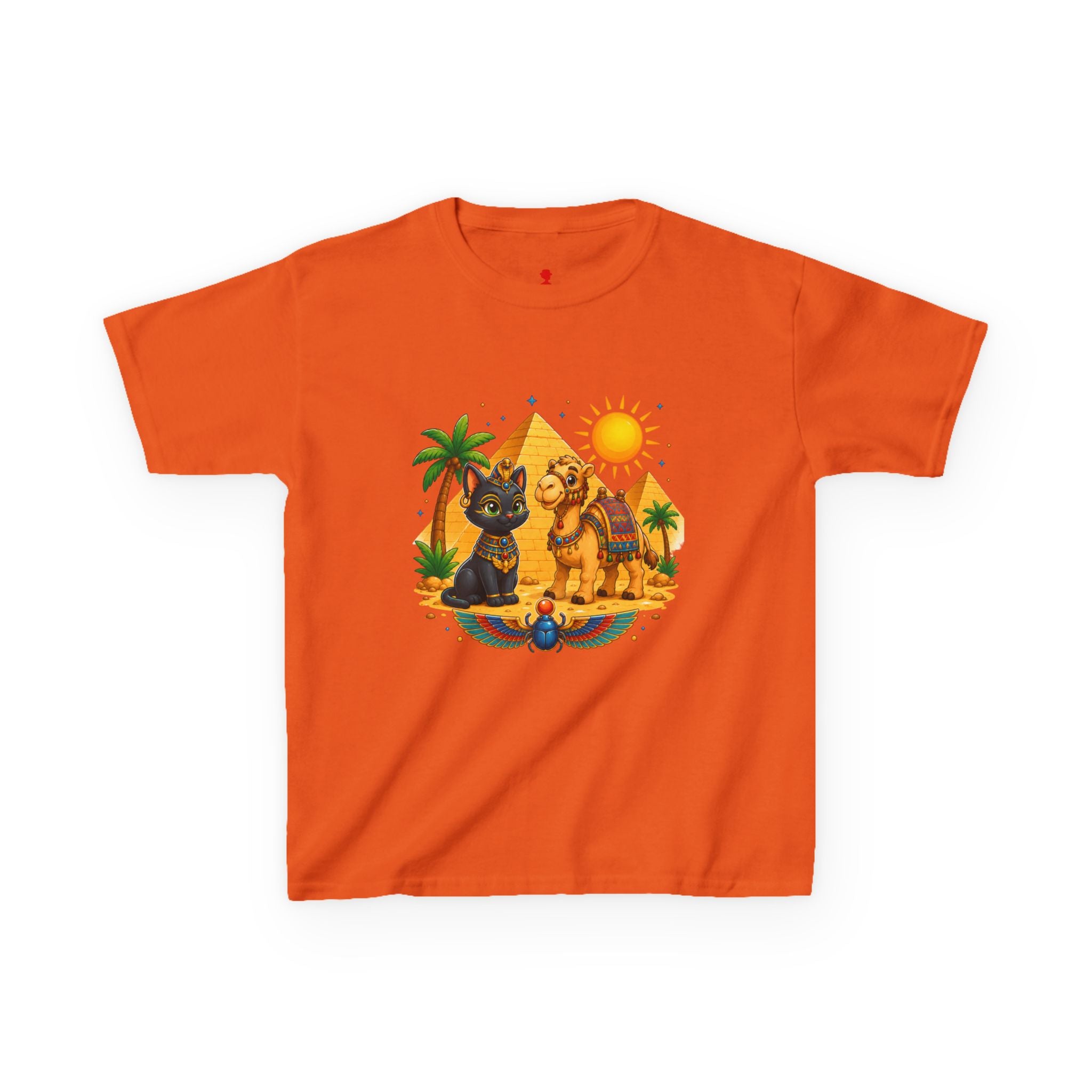 Egyptian Cats and Camel Kids Tee | Pyramid Desert Sun Illustration