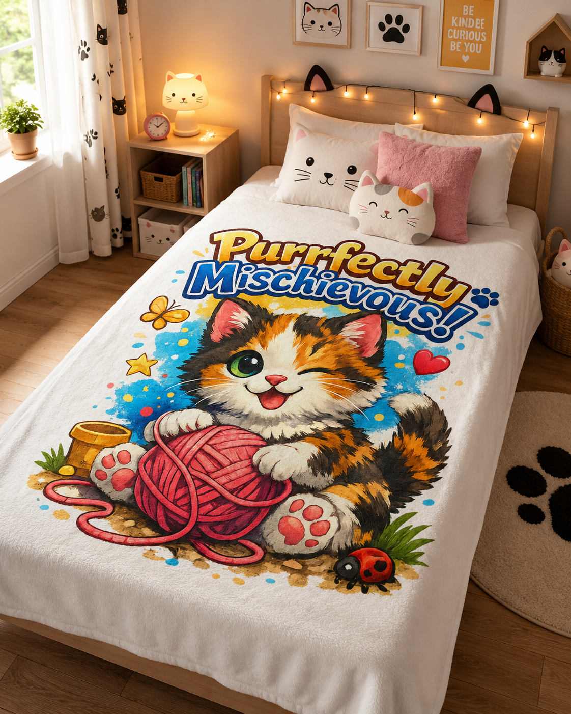 Purrfectly Mischievous! Cute Kitten Yarn Plush Blanket