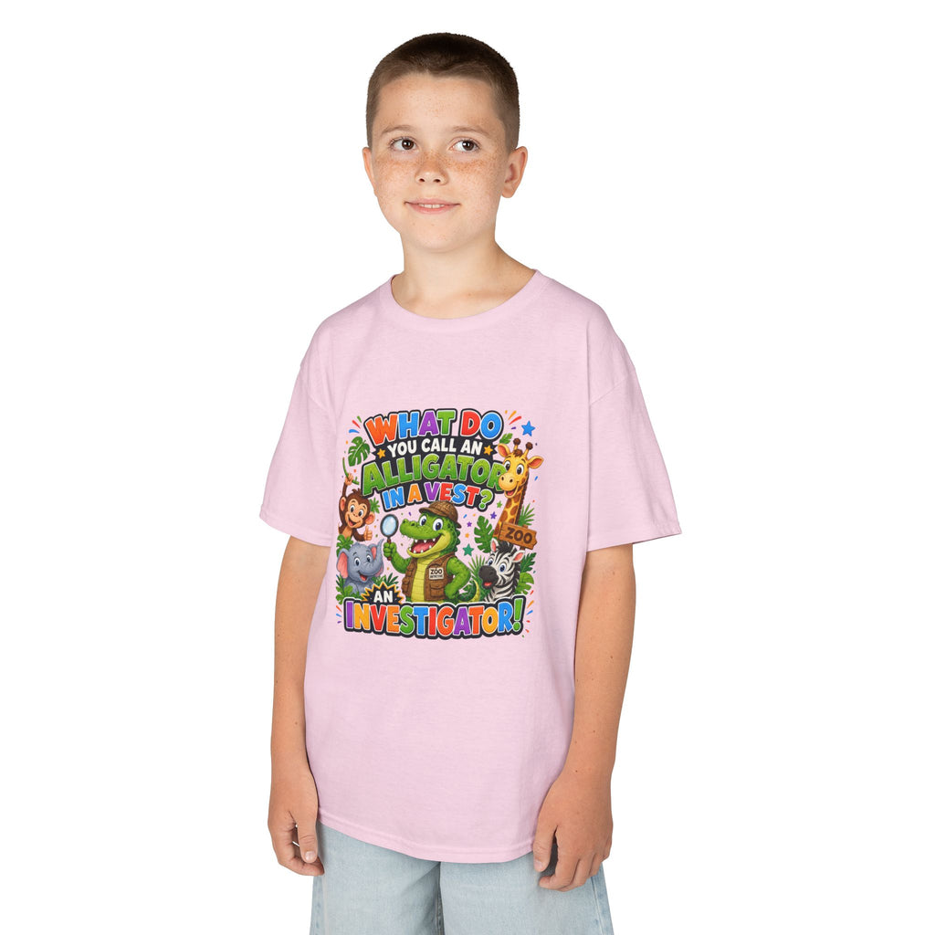What Do You Call An Alligator? Investigator Kids T-Shirt | Cute Jungle Animals Puzzle