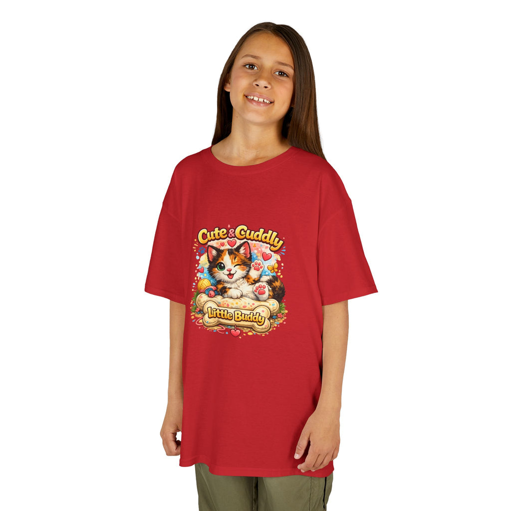Kids T-Shirt — "Cute & Cuddly Little Buddy" Cat Graphic Tee