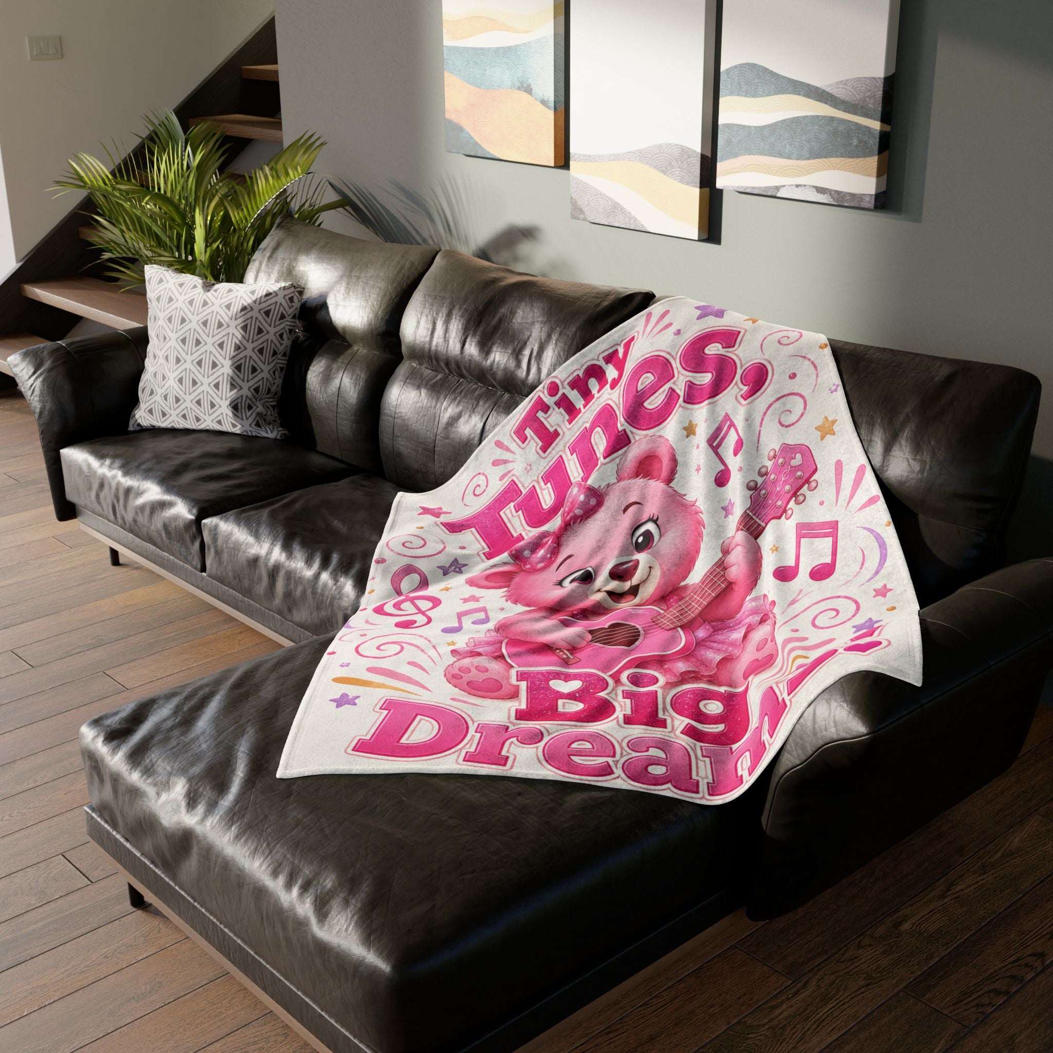 Plush Baby Blanket — "Tiny Tunes, Big Dreams!" Pink Teddy Guitar Throw