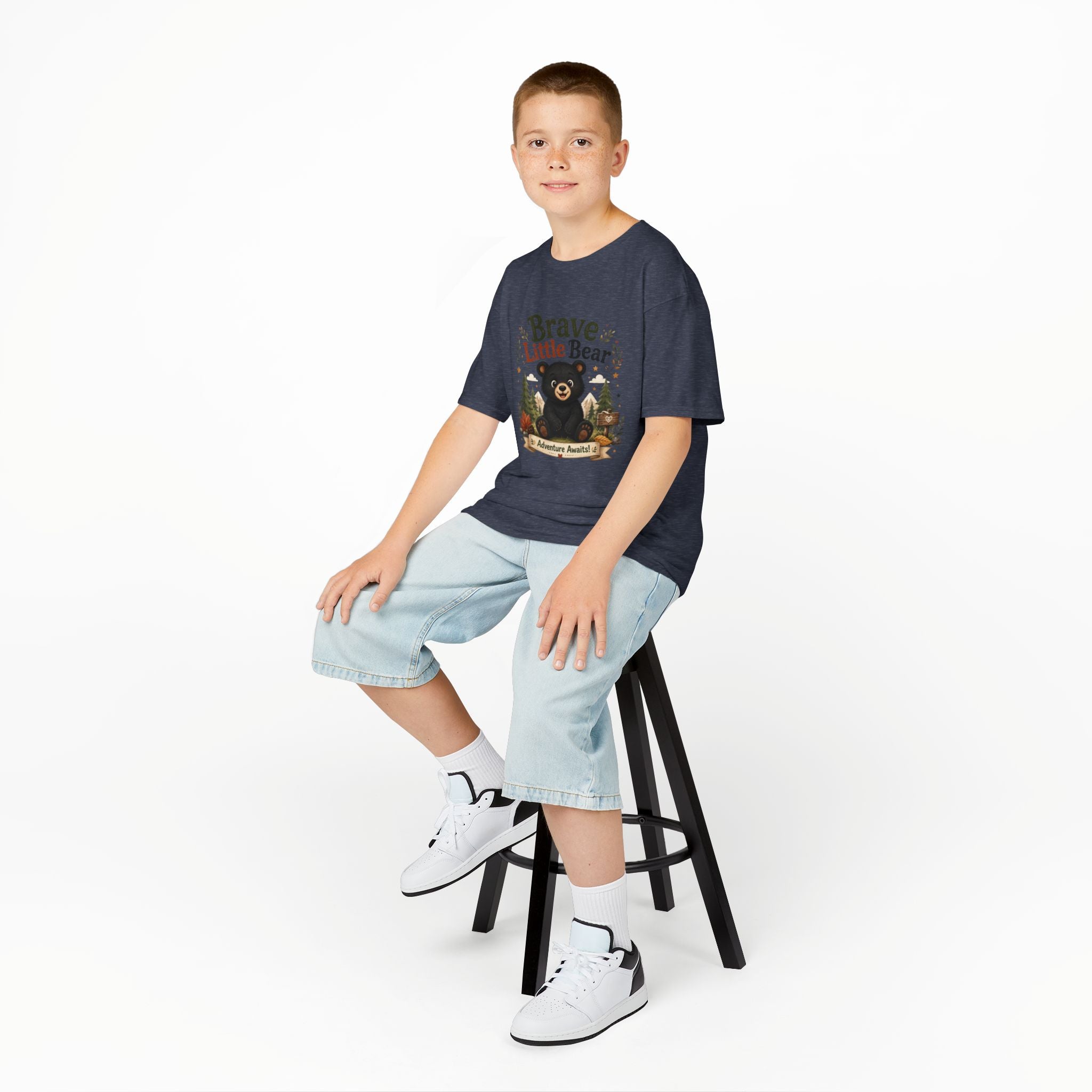 Kids Tee — "Brave Little Bear" Adventure Graphic Shirt
