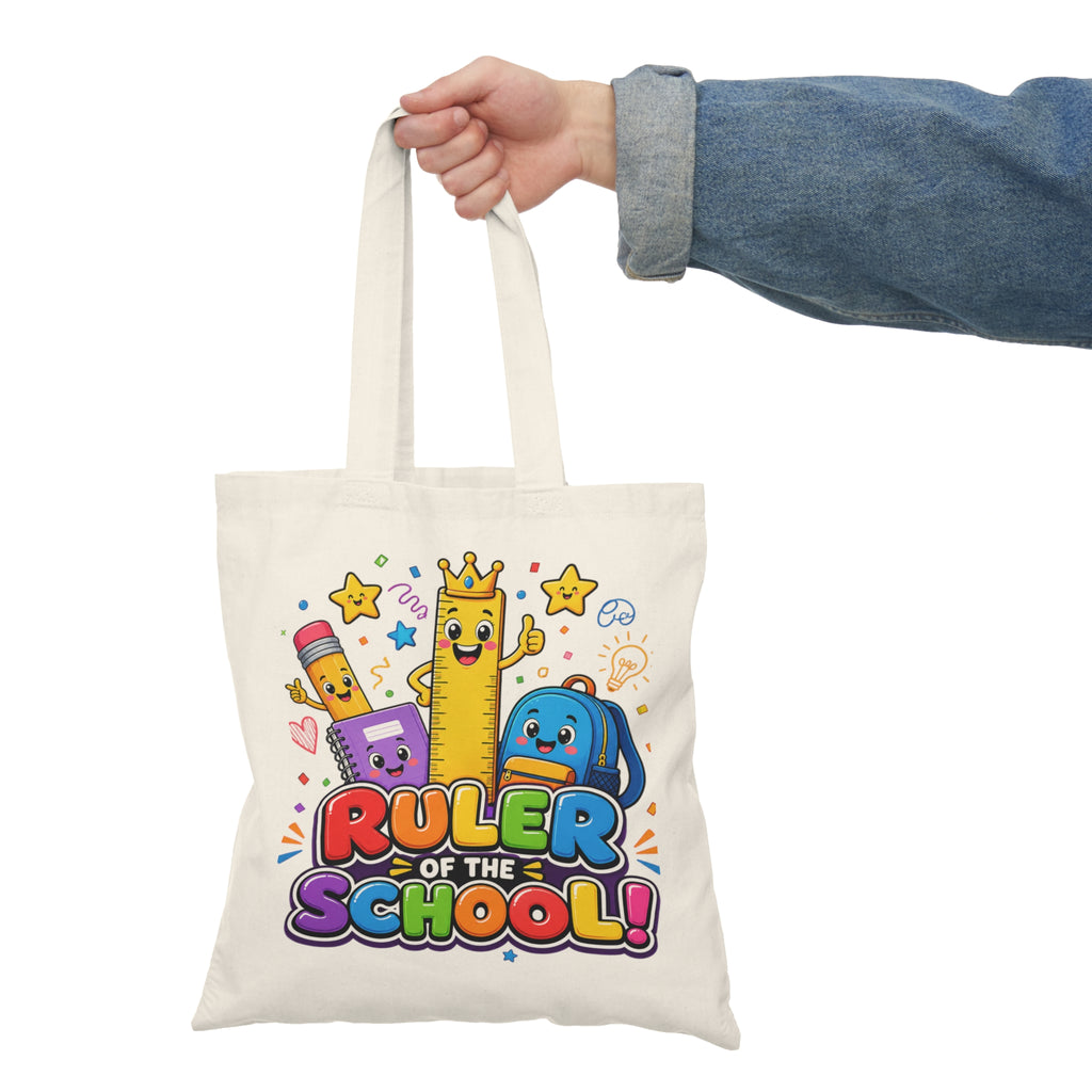 Ruler of the School cartoon school supplies Natural Tote Bag | cute pencil ruler backpack design