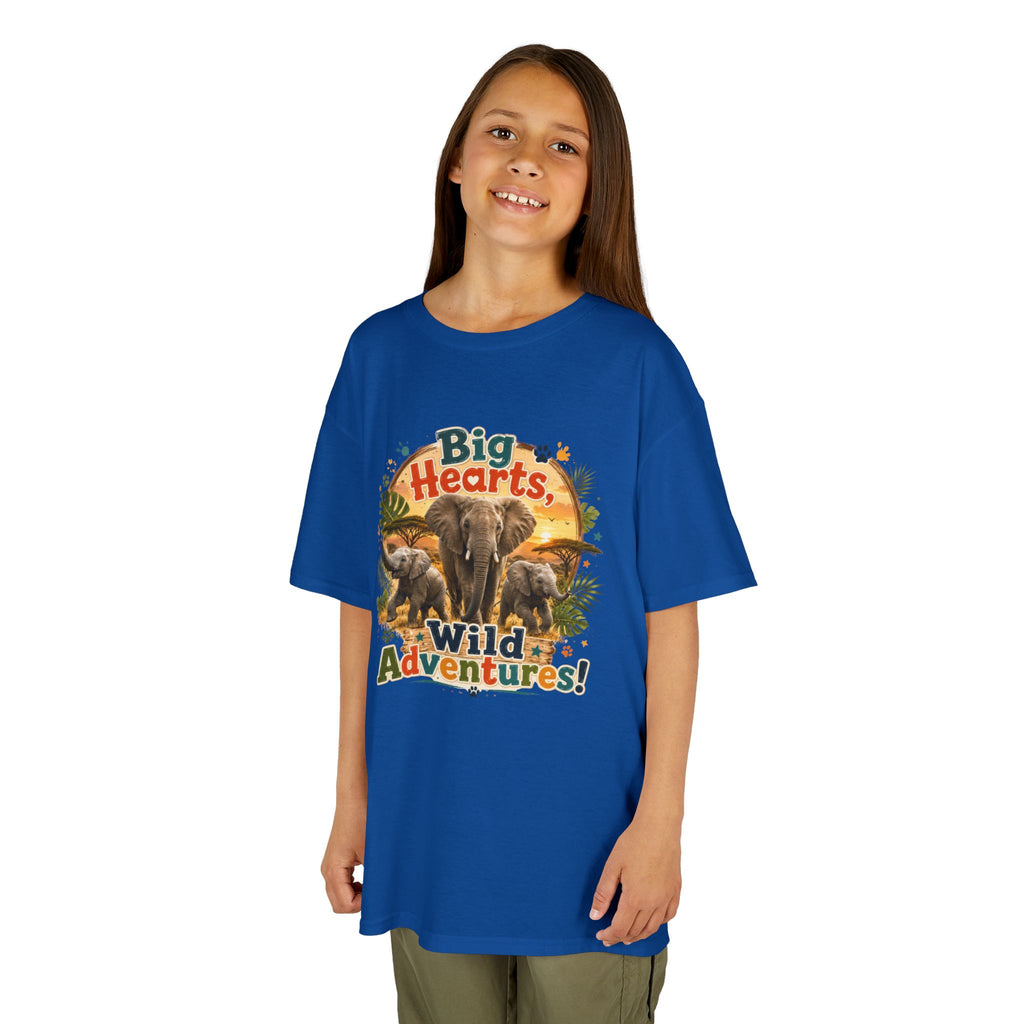Kids T-Shirt — “Big Hearts, Wild Adventures!” Elephant Safari Shirt for Kids, Cute Animal Adventure Tee