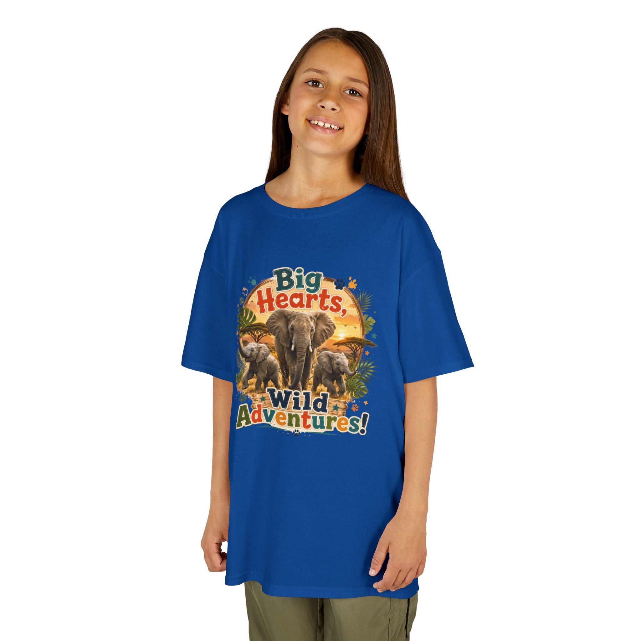 Kids T-Shirt — “Big Hearts, Wild Adventures!” Elephant Safari Shirt for Kids, Cute Animal Adventure Tee