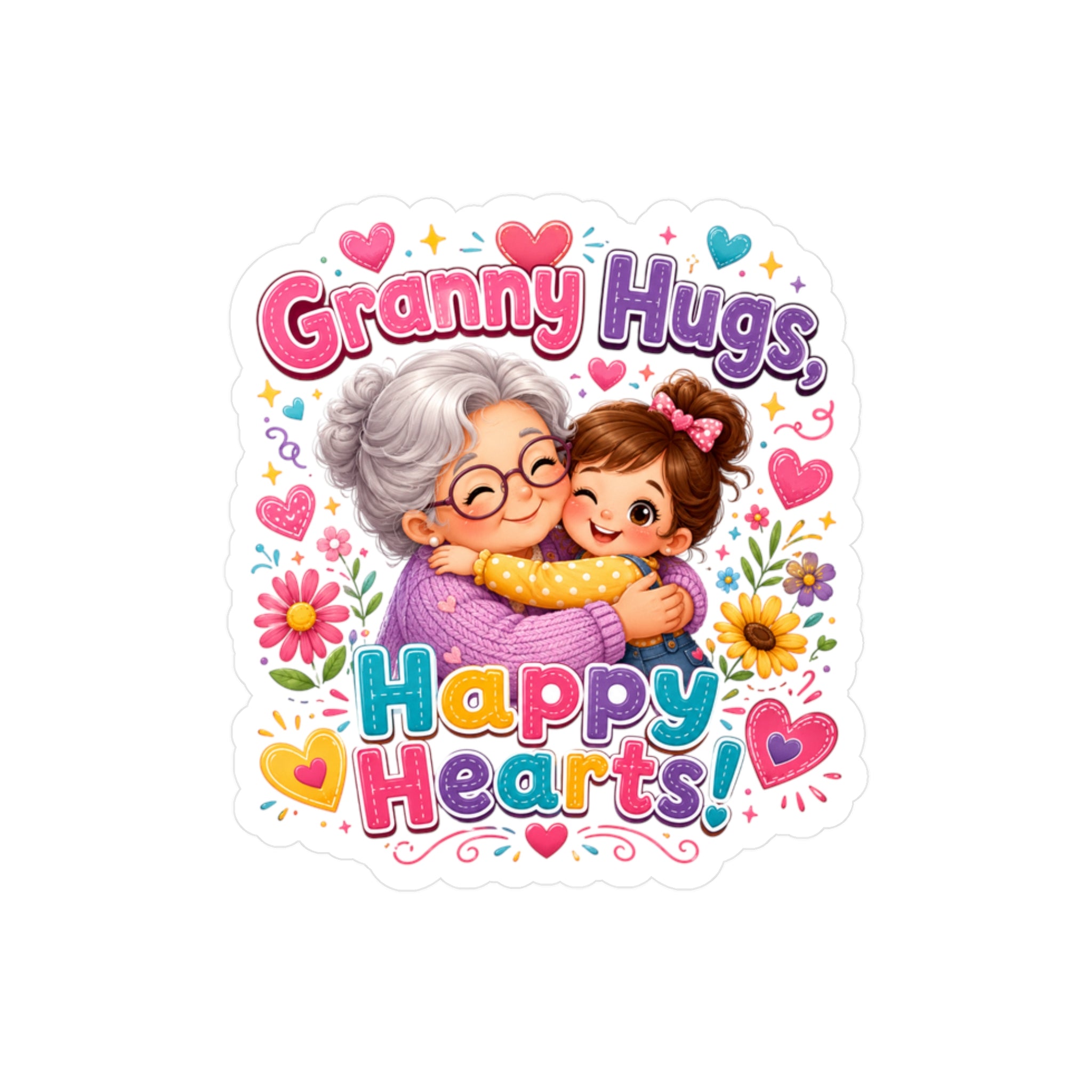 Granny Hugs Happy Hearts Vinyl Sticker