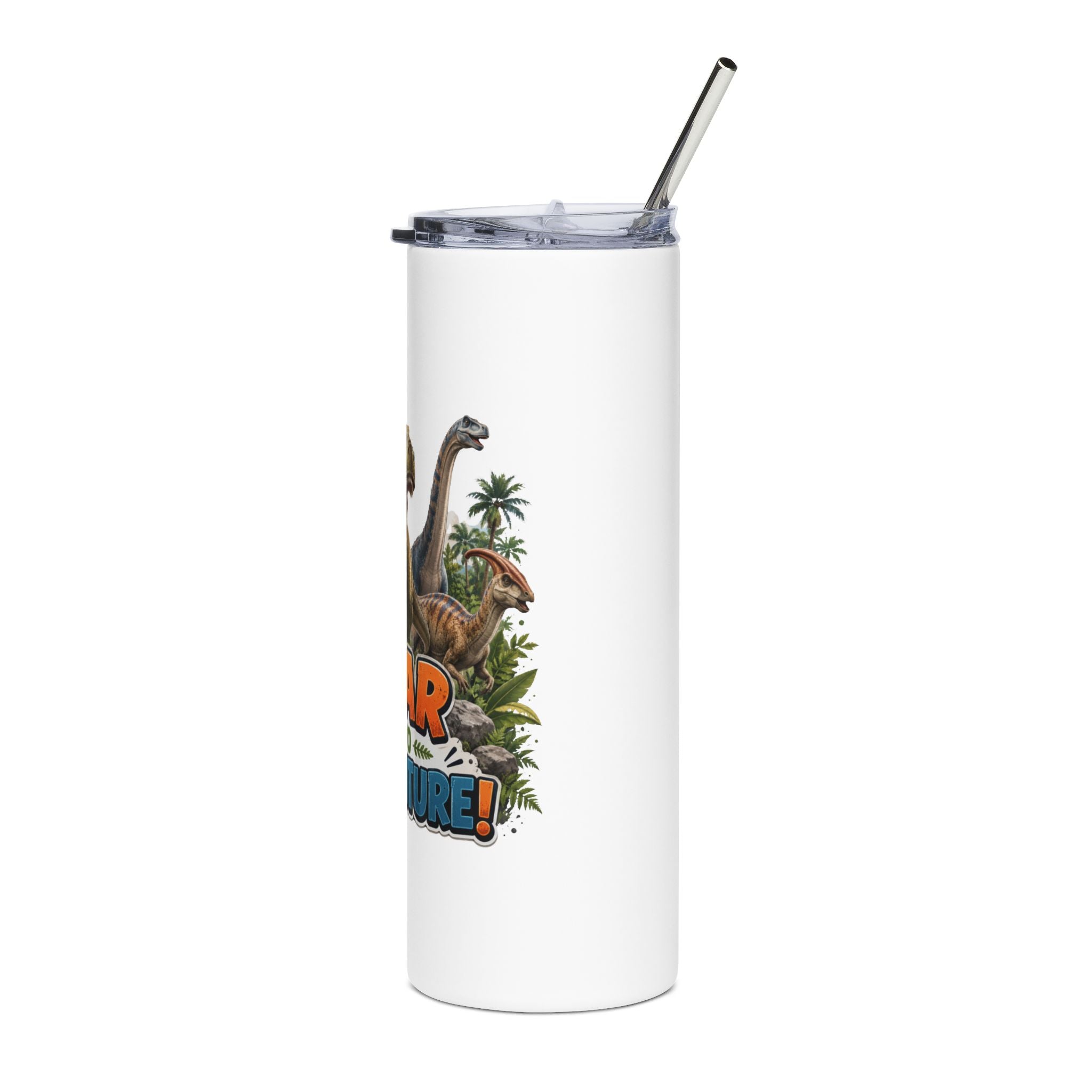 20oz Tumbler — "Roar Into Adventure" Dinosaur Stainless Steel Travel Cup