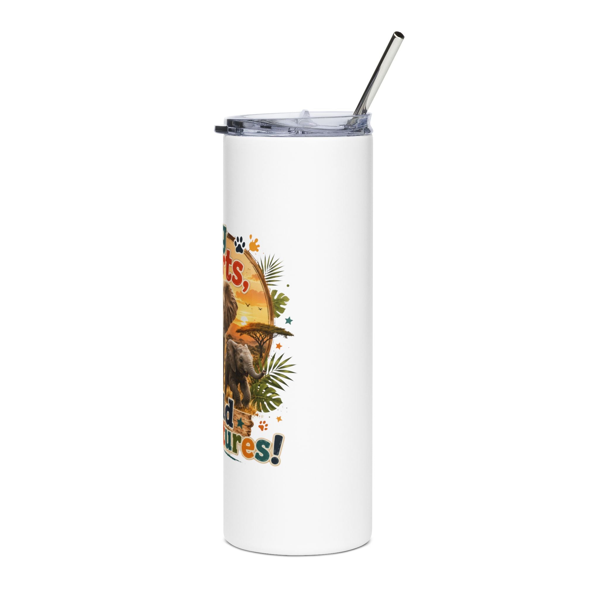 Tumbler — "Big Hearts, Wild Adventure" Safari Elephant 20oz Stainless Steel Tumbler