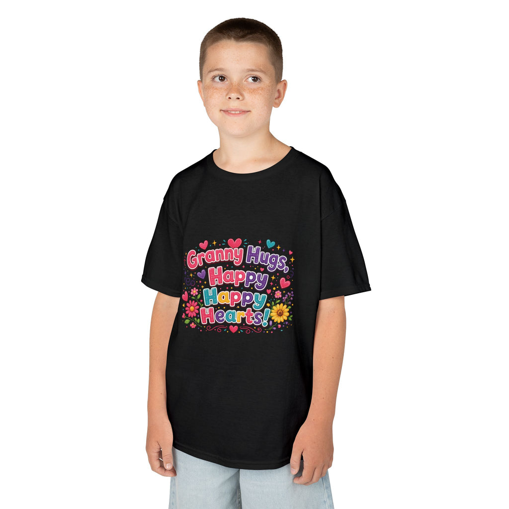 Granny Hugs Happy Hearts Kids Tee | Colorful Floral Kids Shirt