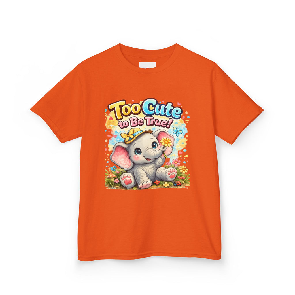 Kids Tee — "Too Cute to Be True" Elephant Graphic