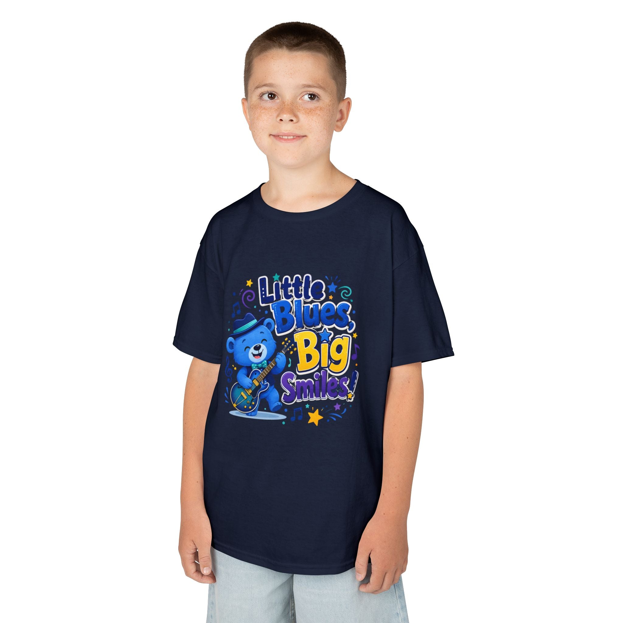 Kids Tee — "Little Blues, Big Smiles!" Guitar-Bear Graphic
