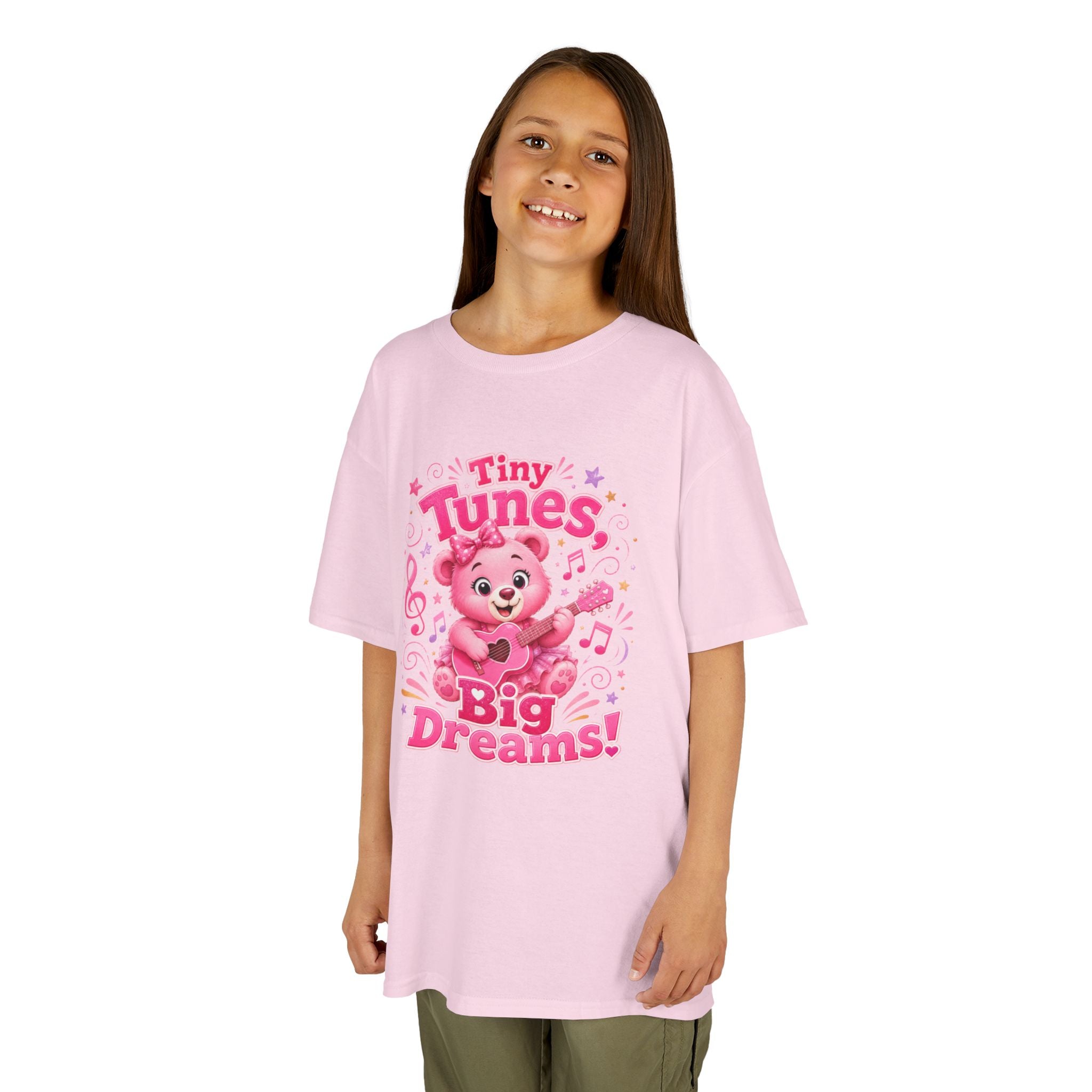 Kids T-Shirt — "Tiny Tunes, Big Dreams" Cute Pink Bear Music Tee