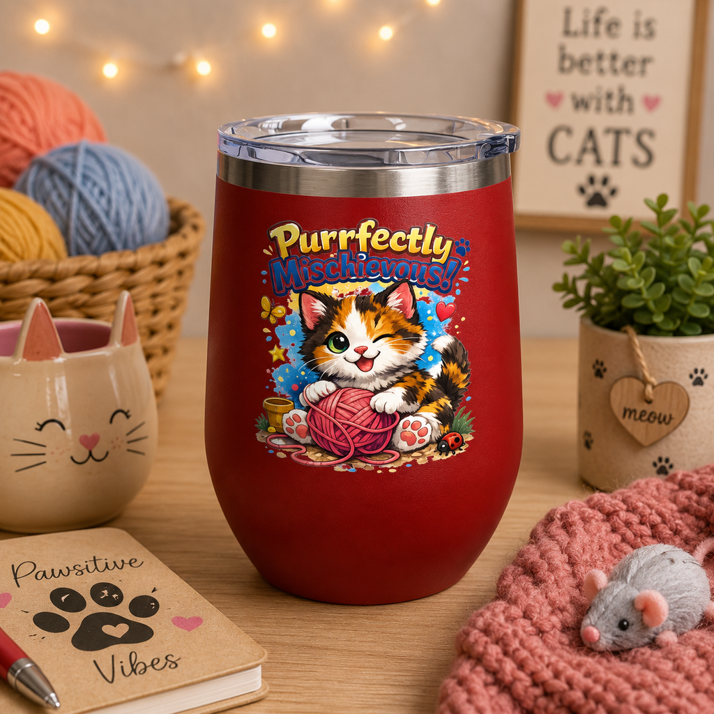 Purrfectly Mischievous 12oz Tumbler — Cute Playful Kitten Design