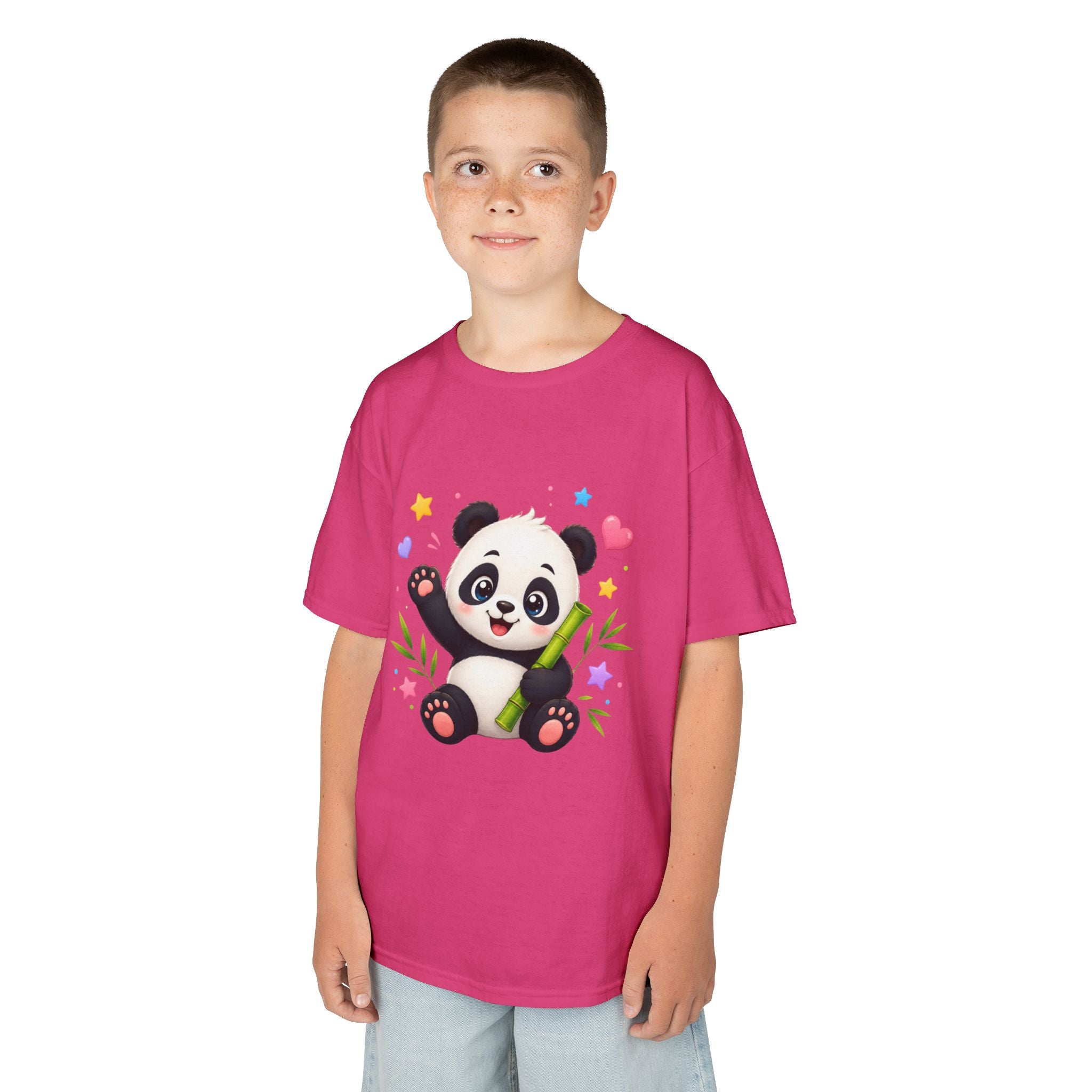 Cute Panda Kids T‑Shirt — Smiling Baby Panda with Hearts & Bamboo