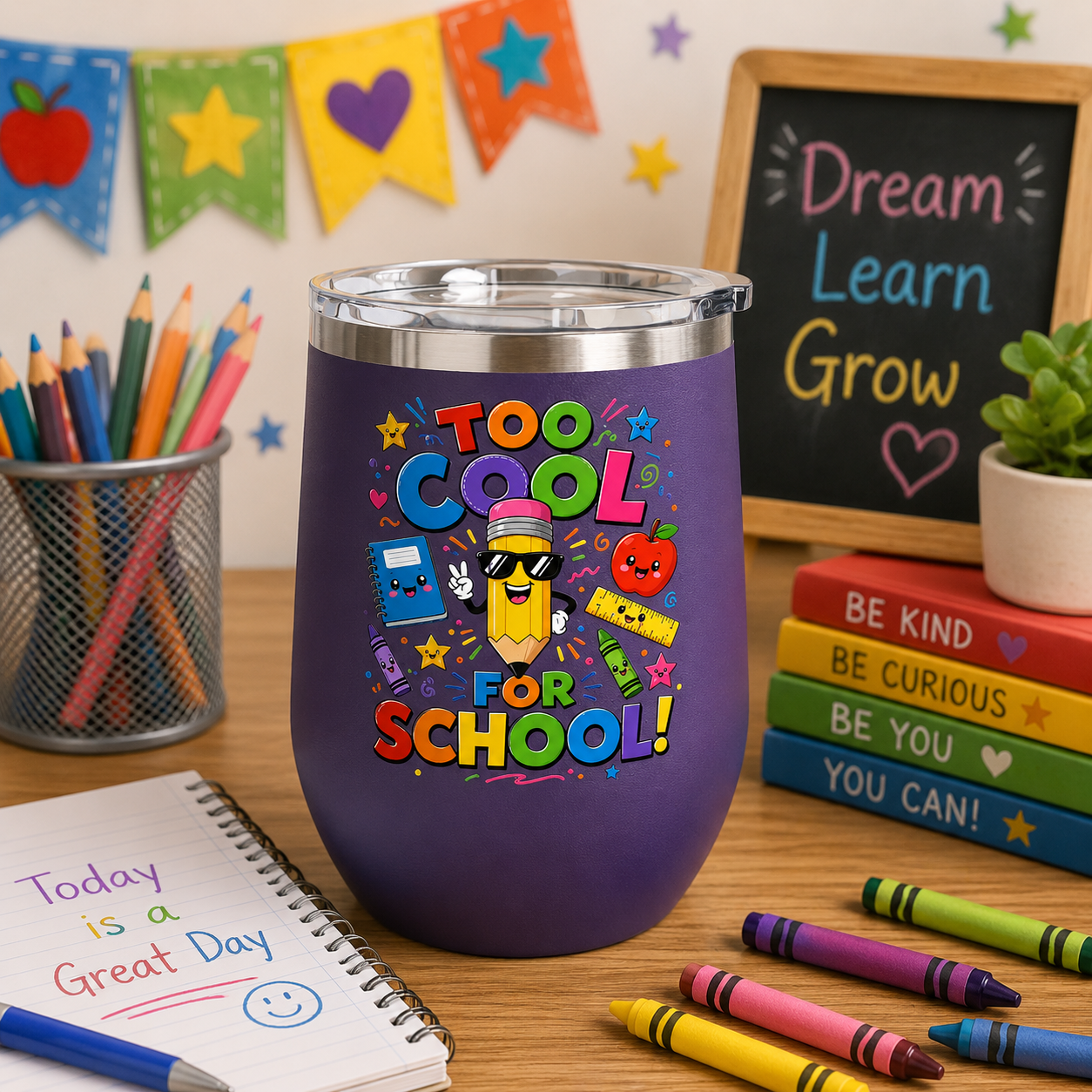 "Too Cool for School" Colorful Back-to-School Tumbler