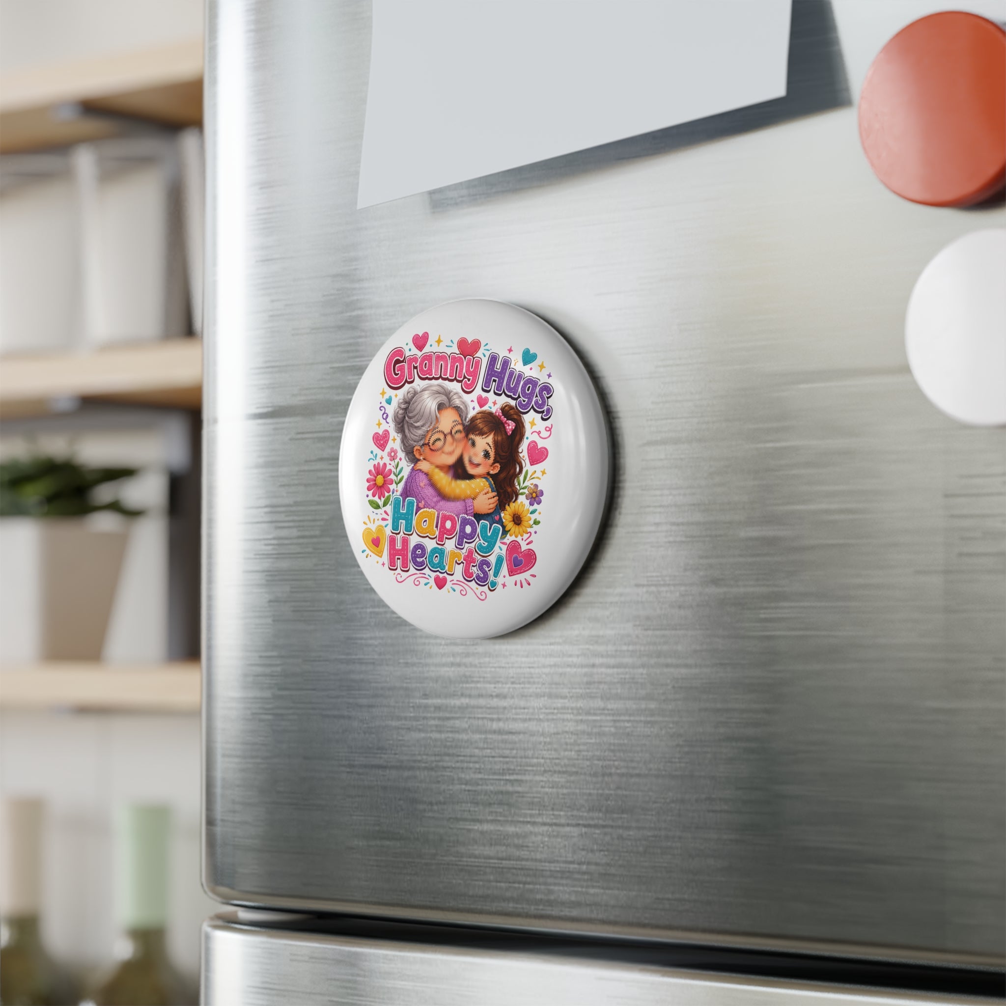 Granny Hugs Happy Hearts Button Magnet