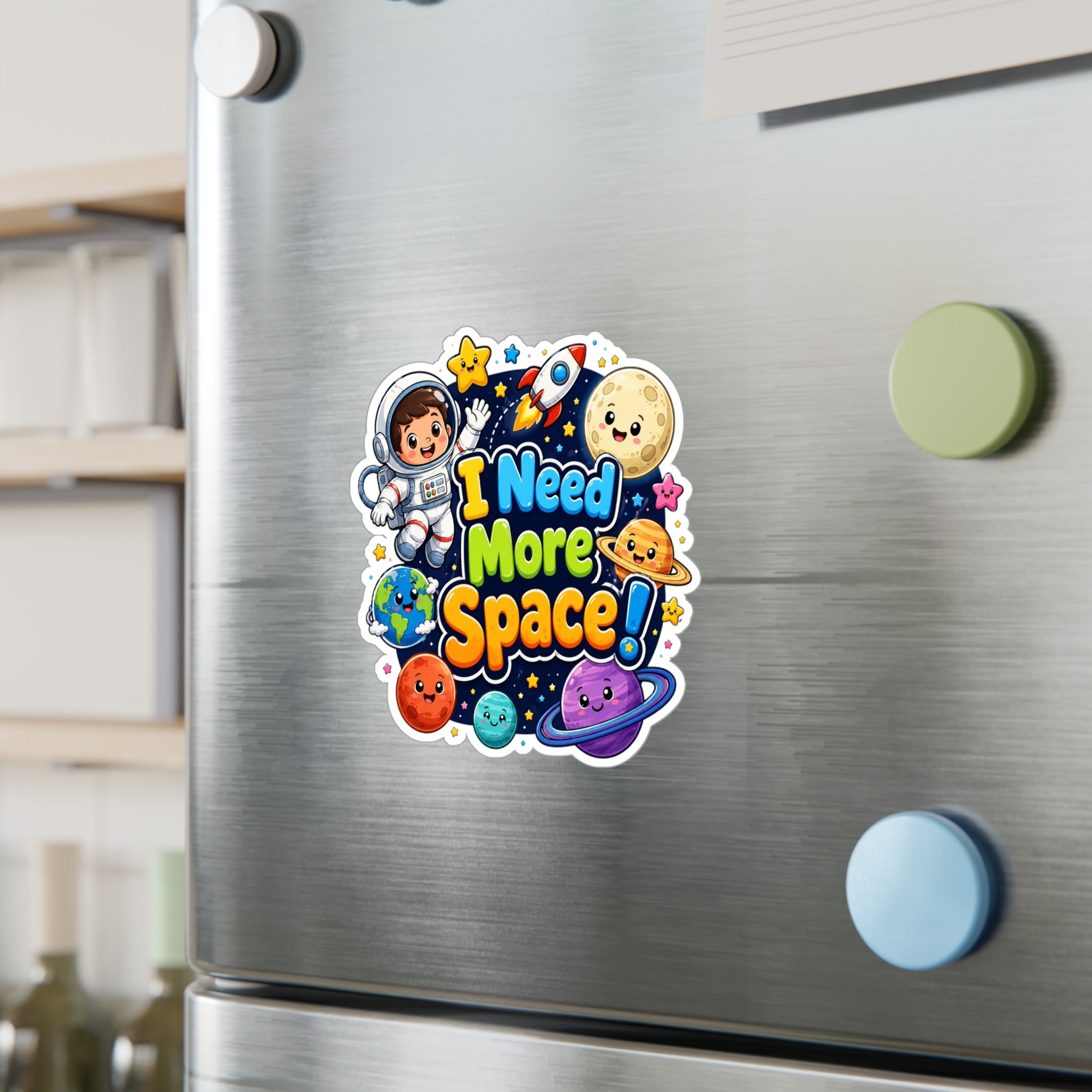 I Need More Space! Cute Space Astronaut Kiss-Cut Vinyl Sticker