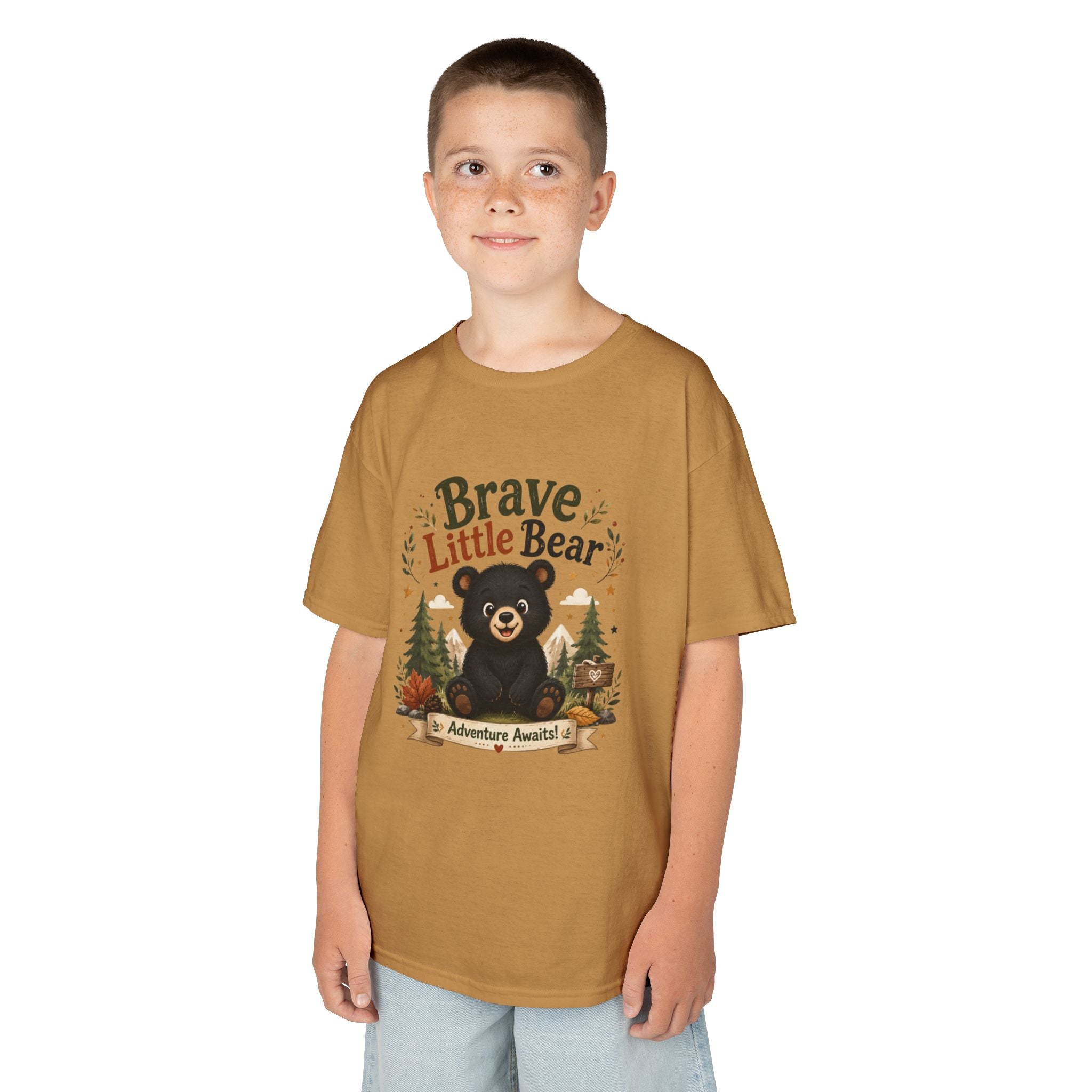 Kids Tee — "Brave Little Bear" Adventure Graphic Shirt