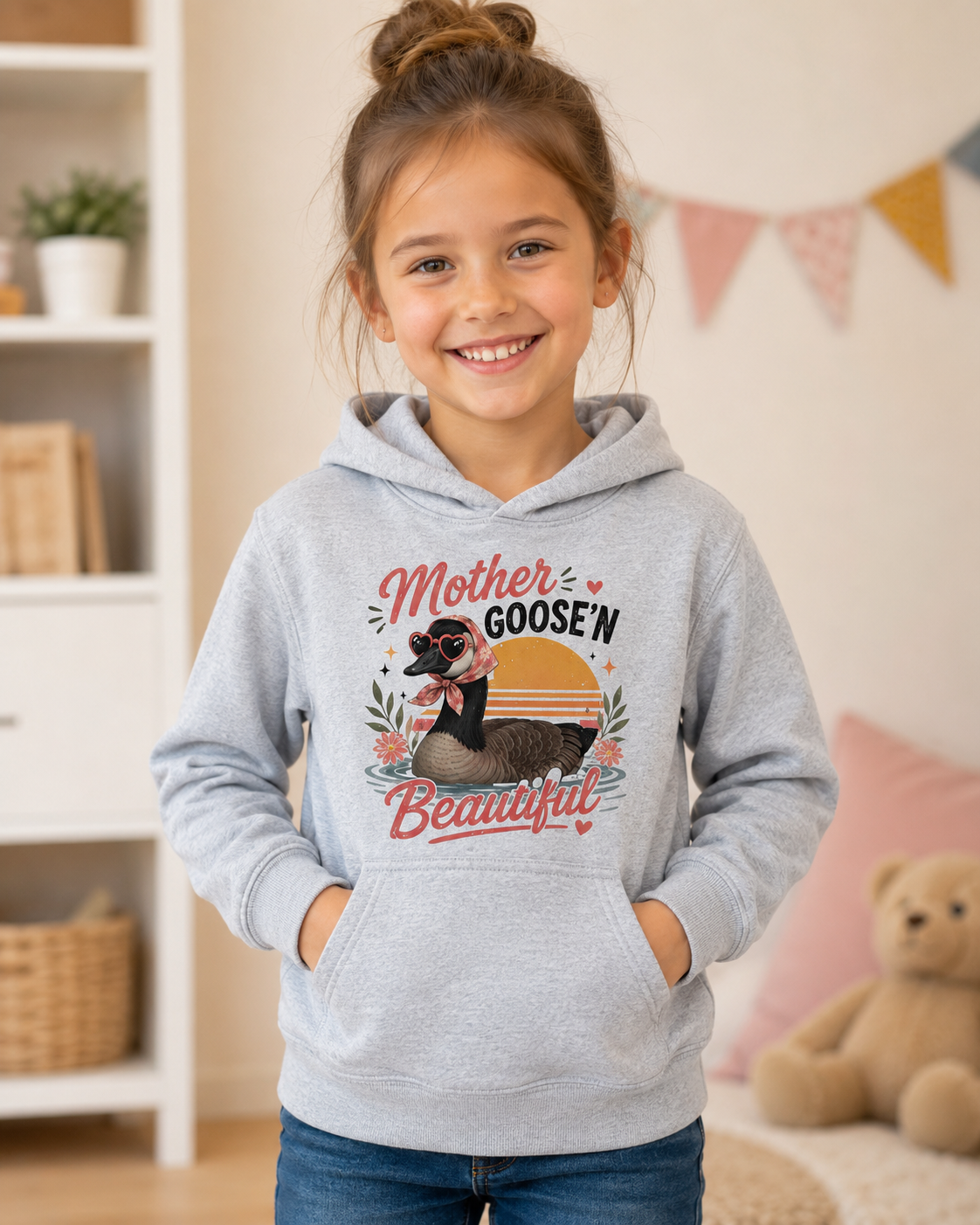 Kids Hoodie - "Mother Goose'n Beautiful" Cute Goose Graphic Hoodie for Girls & Boys