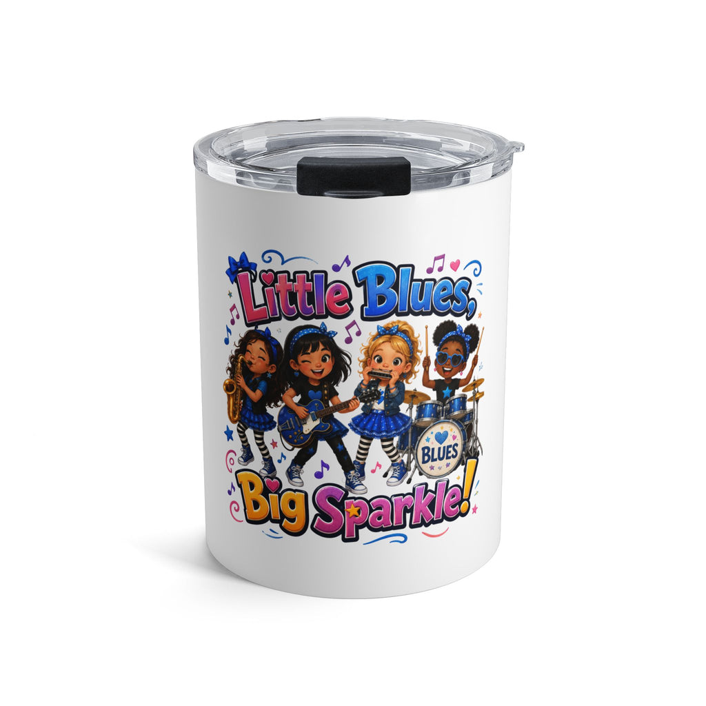 Little Blues, Big Sparkle 10oz Tumbler — Cute Girls’ Music Band Kids Travel Cup