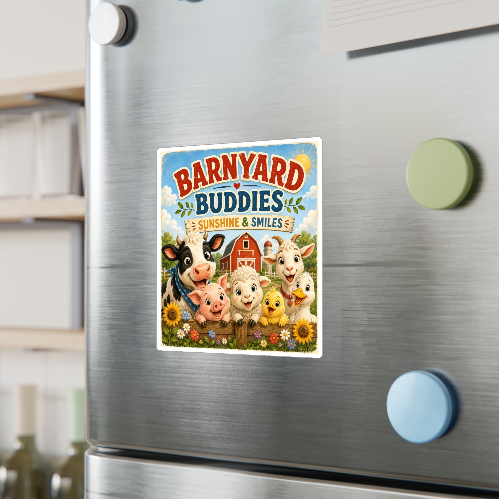 Barnyard Buddies Vinyl Sticker — 'Sunshine & Smiles' Cute Farm Animal Decal