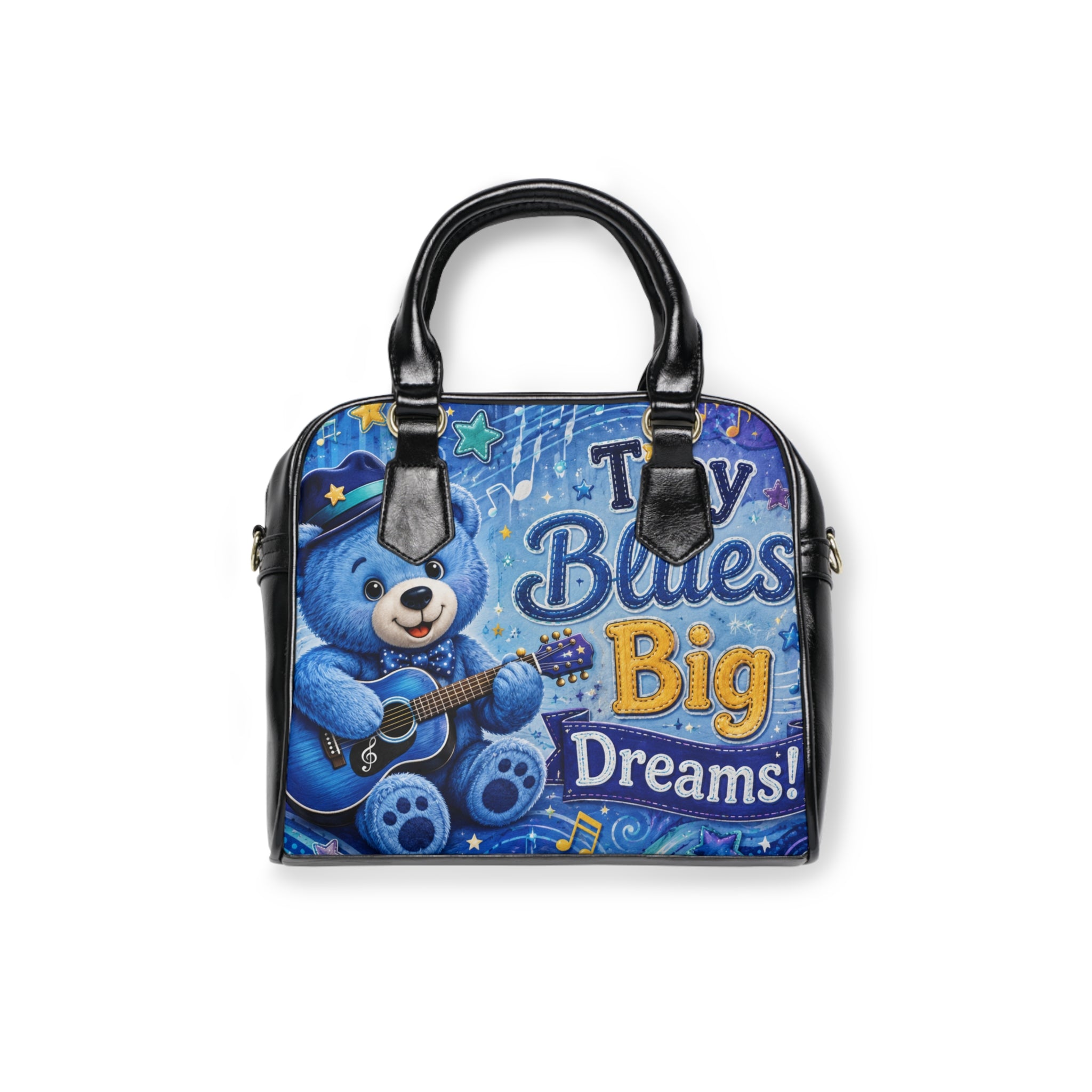 Shoulder Handbag — "Tiny Blues Big Dreams" Cute Blue Bear Music Tote