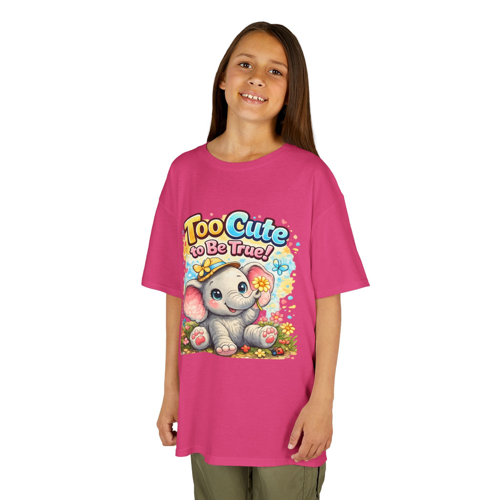 Kids Tee — "Too Cute to Be True" Elephant Graphic