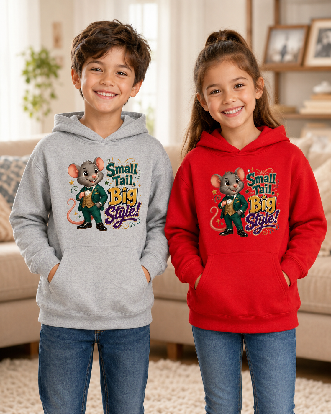 Kids Hoodie — 'Small Tail, Big Style!' Cute Mouse Graphic Hoodie for Children