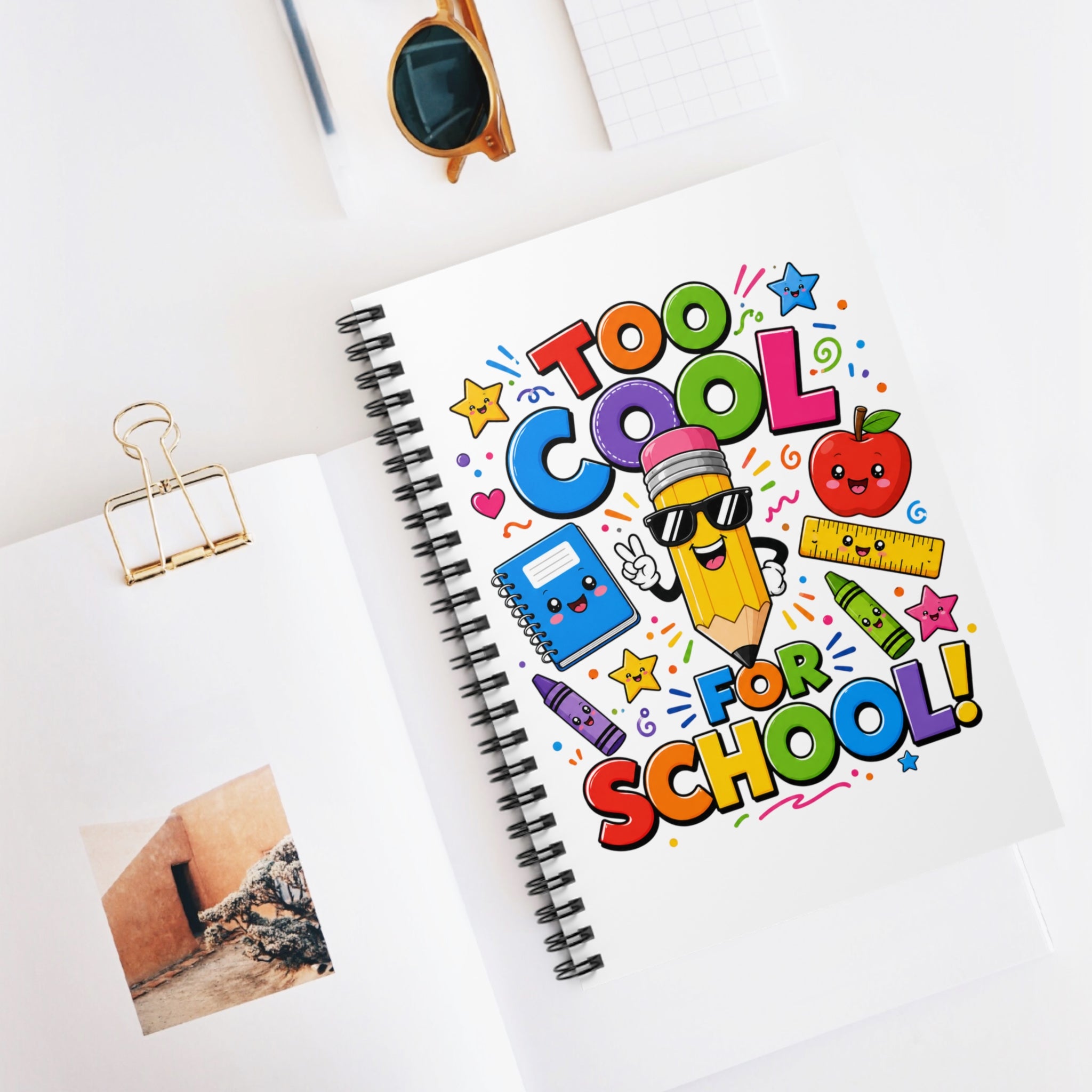 Too Cool for School Spiral Notebook | Cute Pencil Illustration