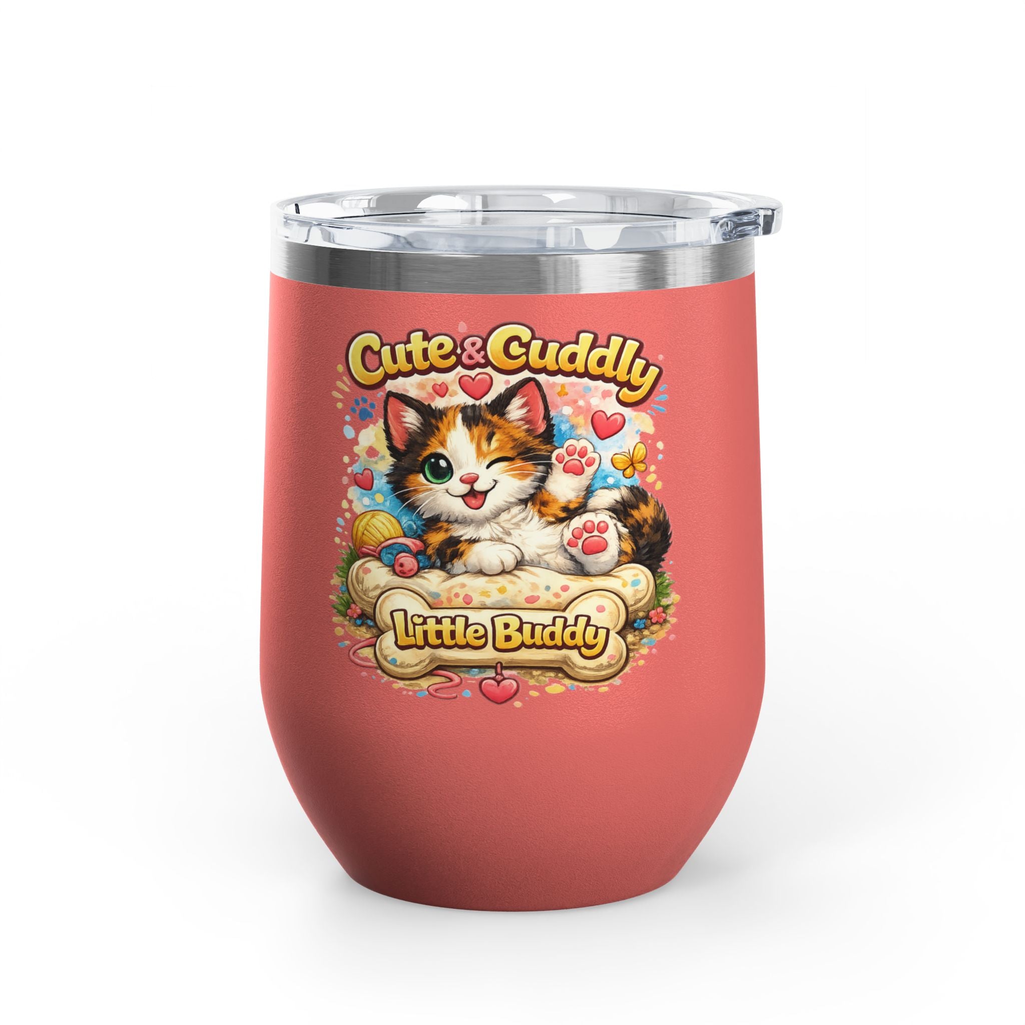 Cute & Cuddly Little Buddy Cat Tumbler — 12oz Insulated Stainless Steel