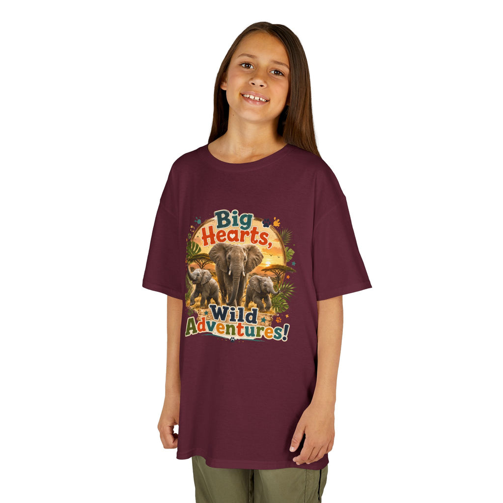Kids T-Shirt — “Big Hearts, Wild Adventures!” Elephant Safari Shirt for Kids, Cute Animal Adventure Tee