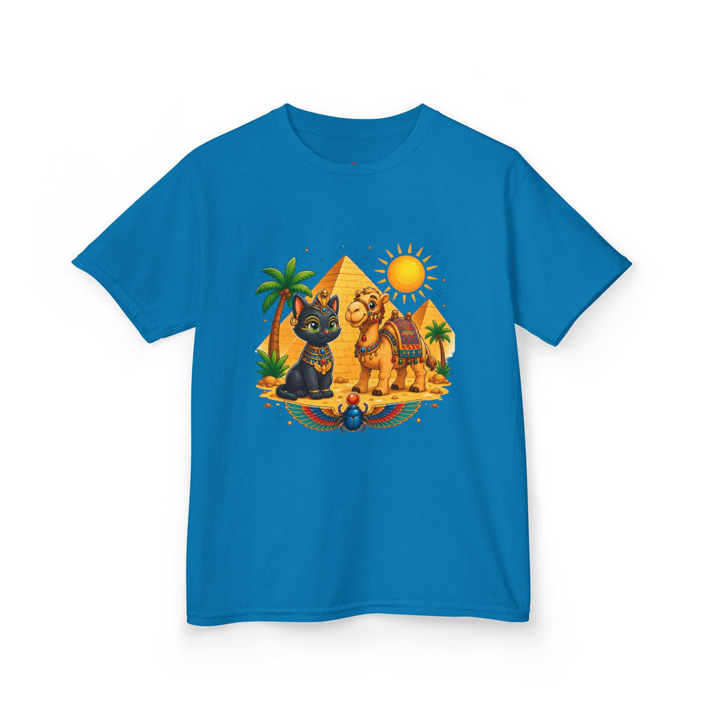 Egyptian Cats and Camel Kids Tee | Pyramid Desert Sun Illustration