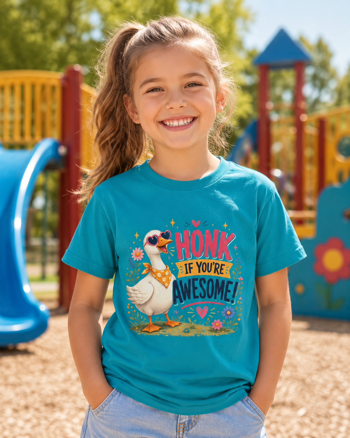 Kids Tee — "Honk If You're Awesome!" Cute Goose Graphic Shirt