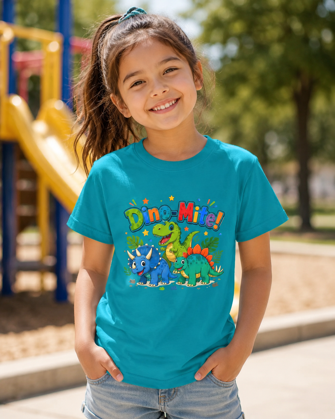 Kids T-Shirt - "Dino-Mite!" Colorful Dino Crew Tee for Toddlers & Kids