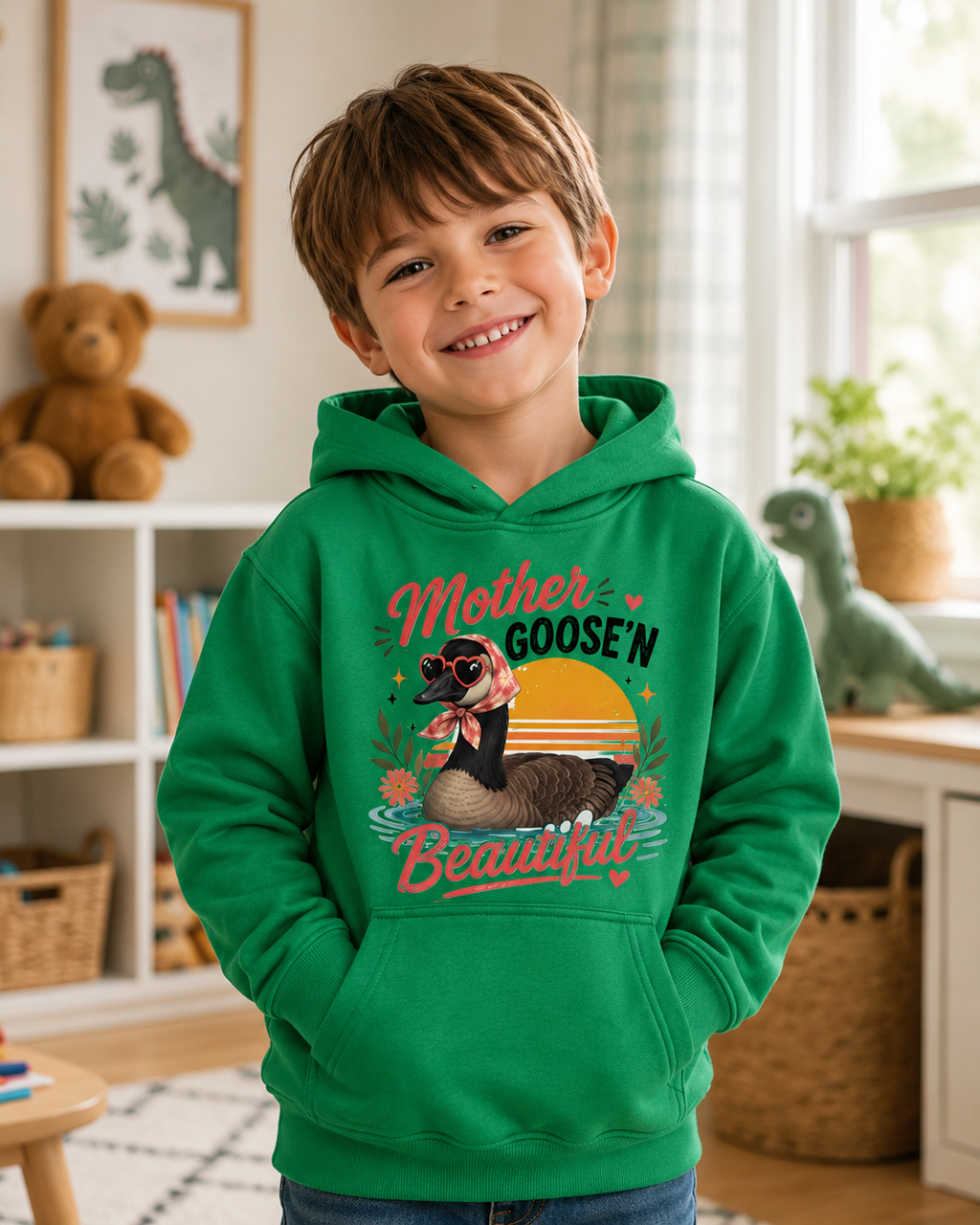 Kids Hoodie - "Mother Goose'n Beautiful" Cute Goose Graphic Hoodie for Girls & Boys