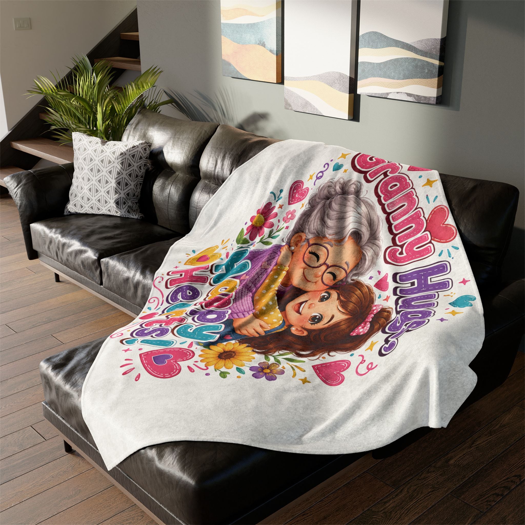 Granny Hugs Happy Hearts Blanket | Polyester Throw, Grandma and Granddaughter Design