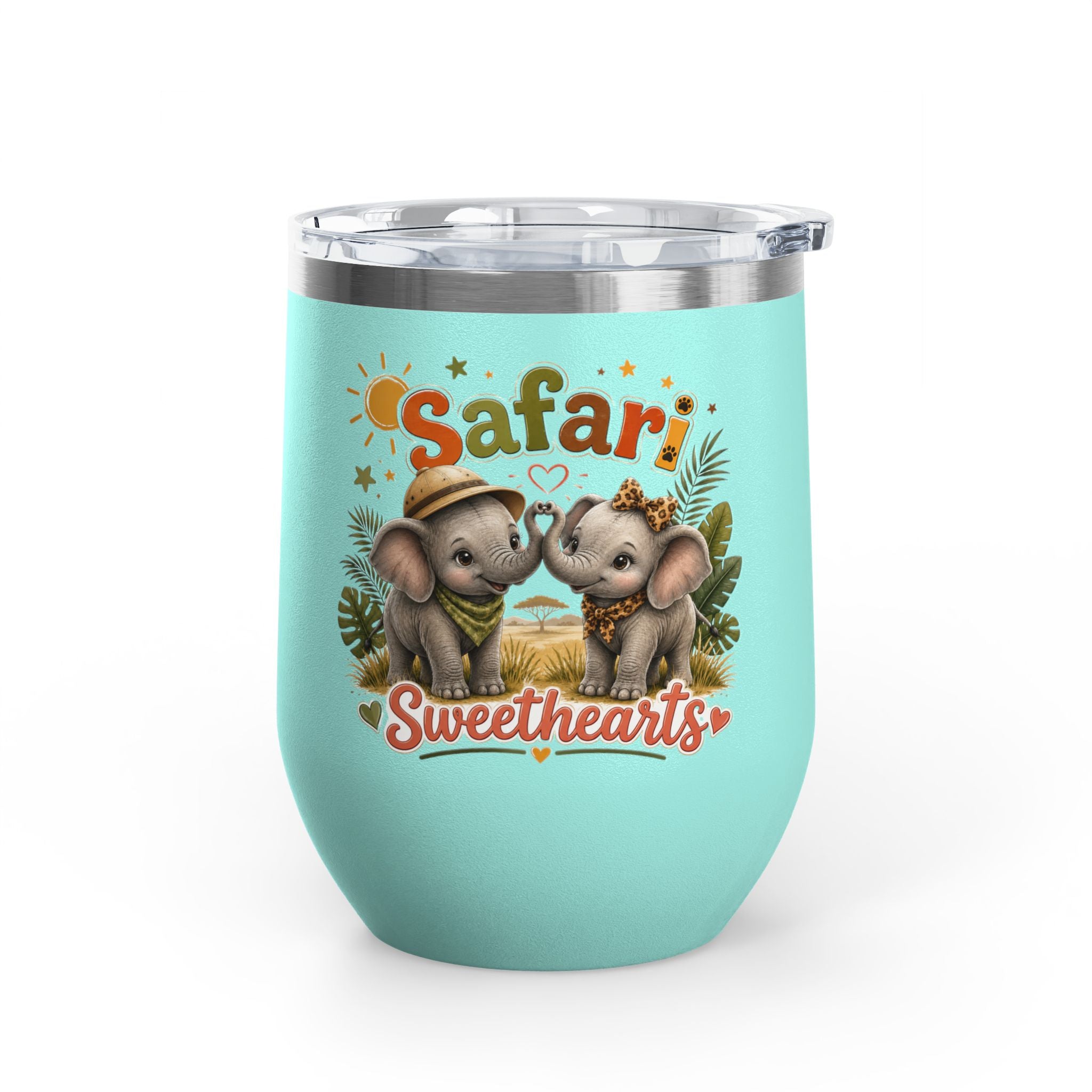 Safari Sweethearts Tumbler – 12oz Insulated Cute Elephant Couples Design