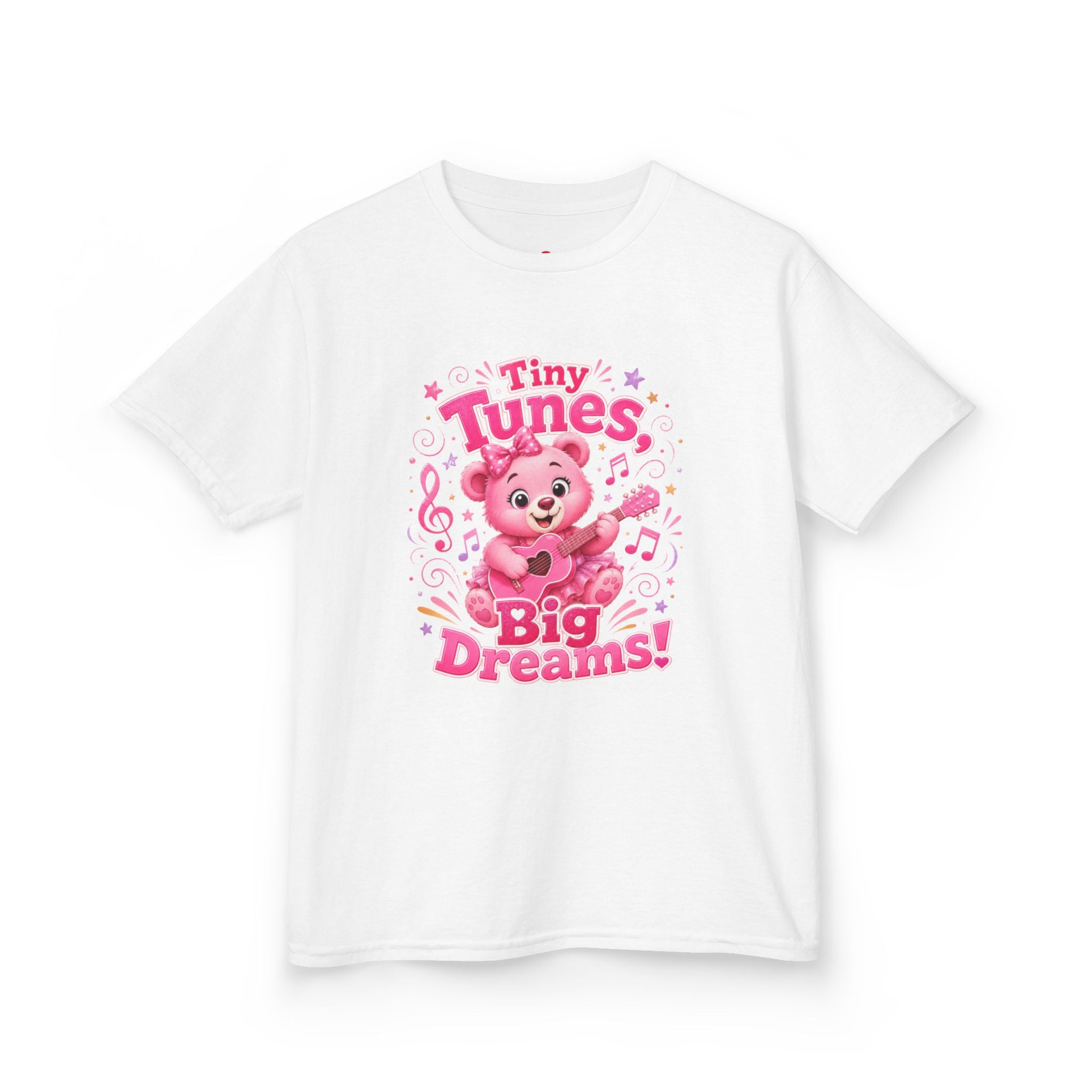 Kids T-Shirt — "Tiny Tunes, Big Dreams" Cute Pink Bear Music Tee