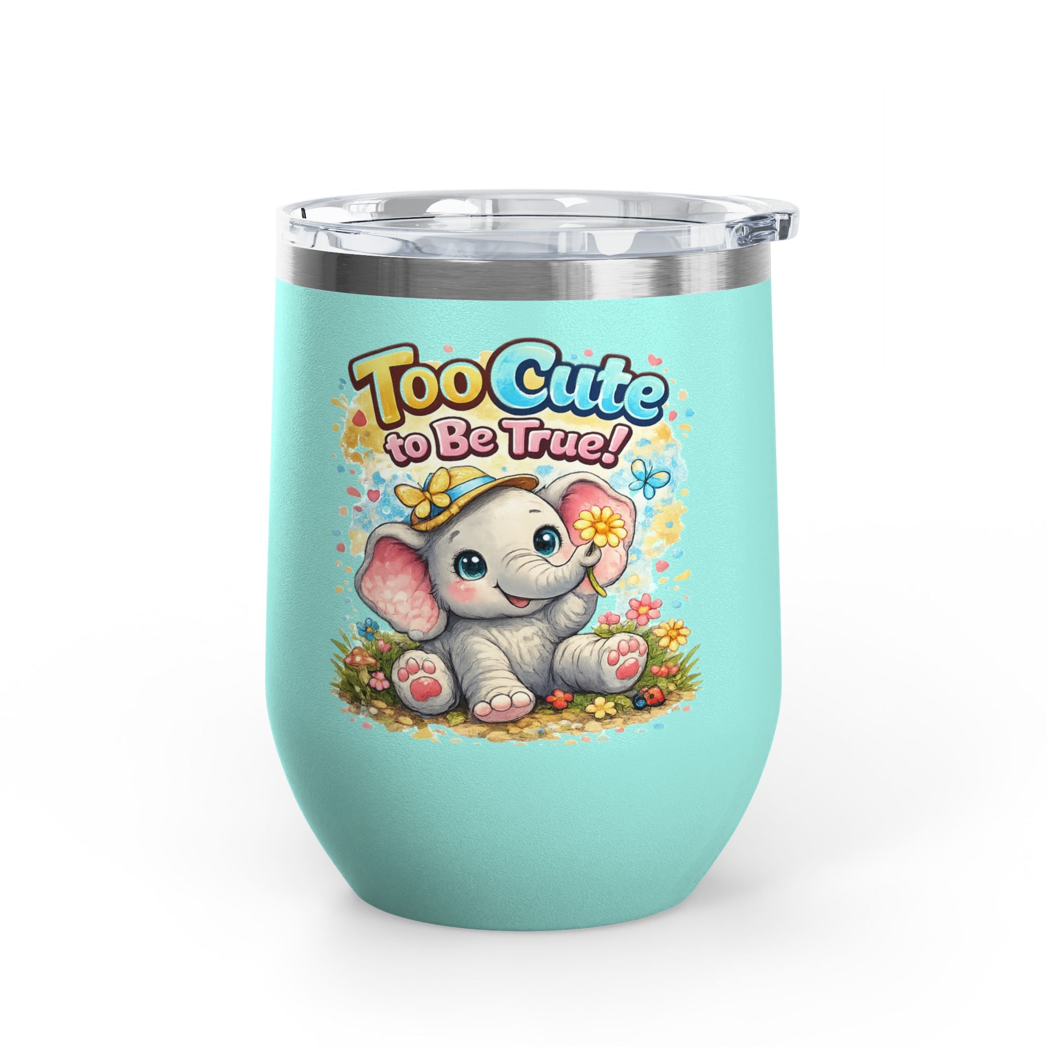 12oz Tumbler - "Too Cute to Be True" Baby Elephant Floral Design
