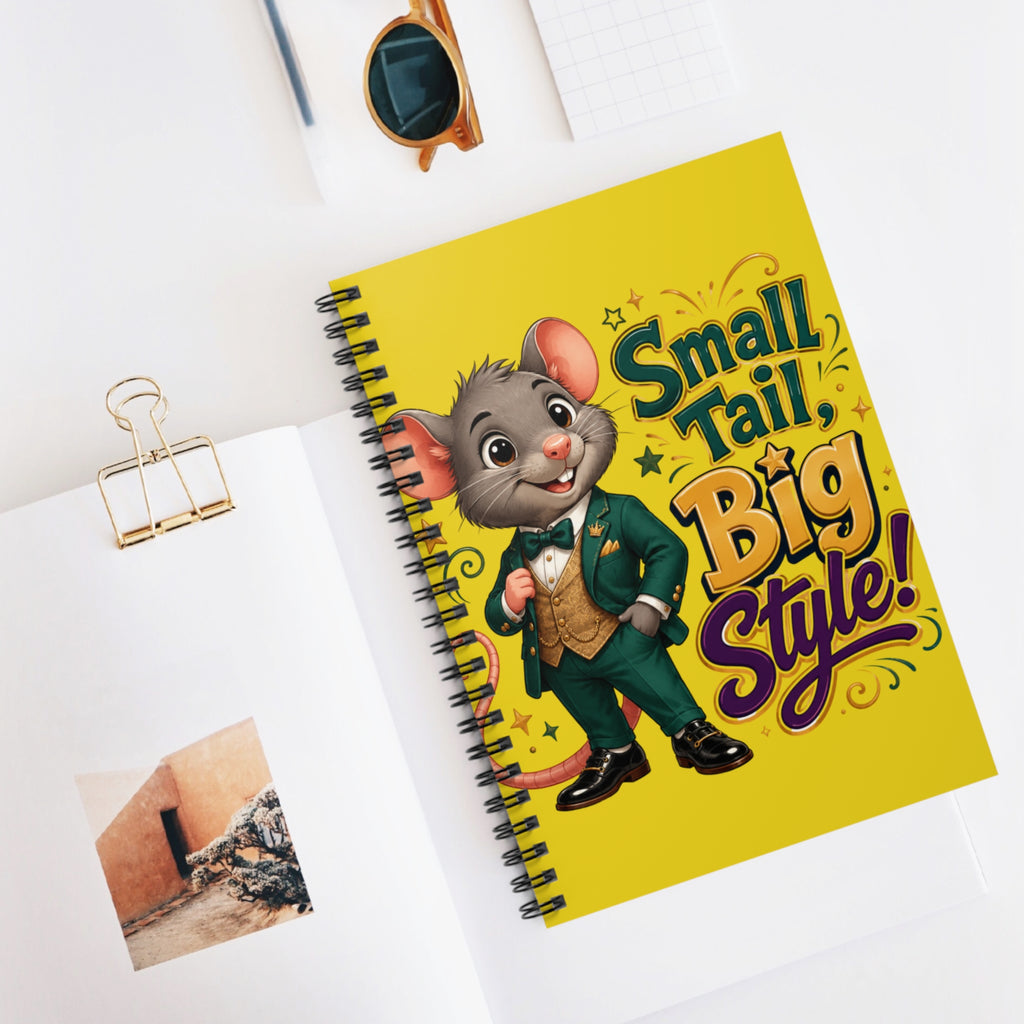 Notebook — "Small Tail, Big Style!" Cute Dressed Mouse Spiral Journal