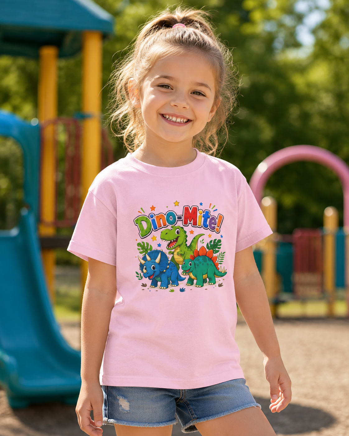 Kids T-Shirt - "Dino-Mite!" Colorful Dino Crew Tee for Toddlers & Kids