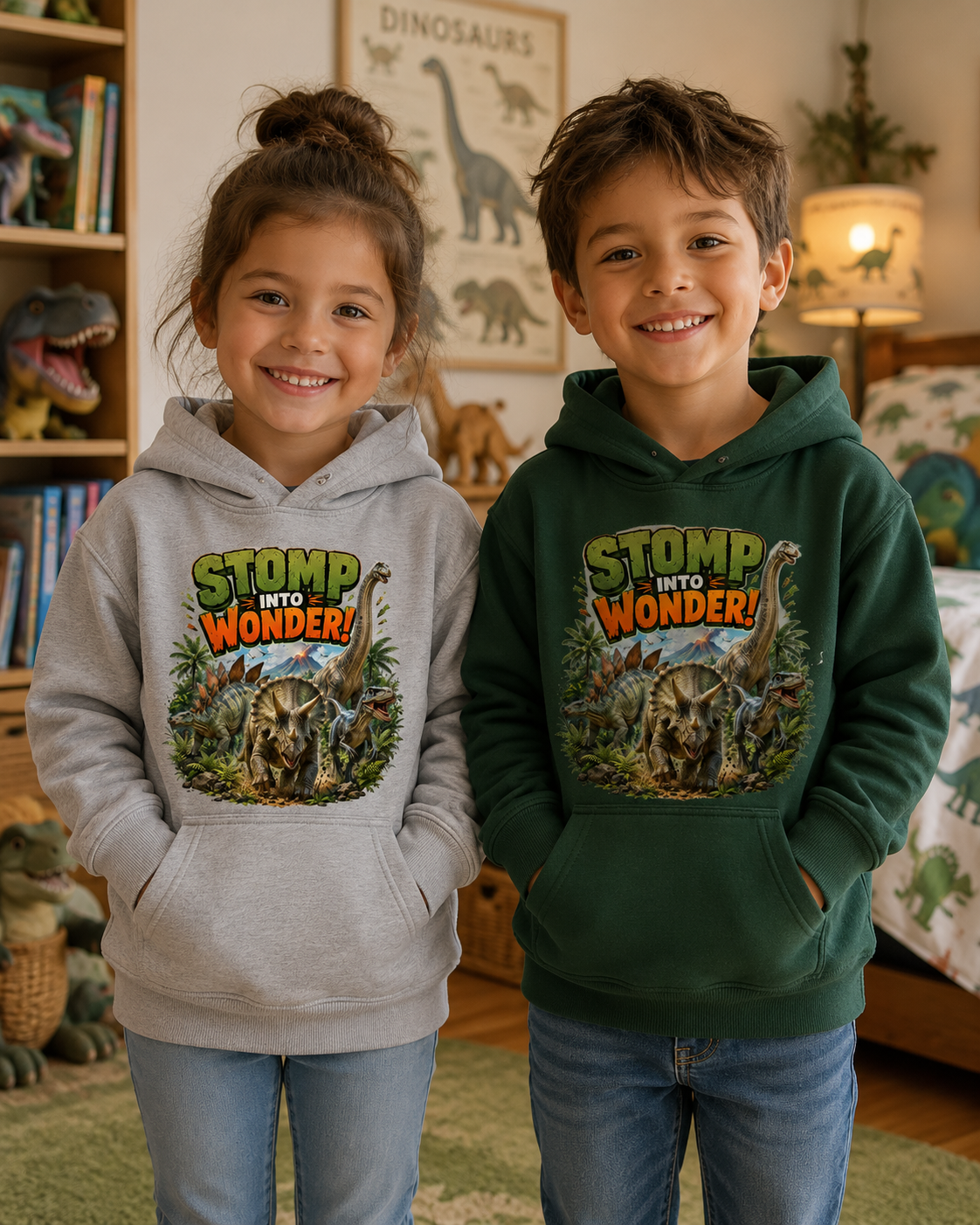 Kids Hoodie — "Stomp Into Wonder" Dinosaur Graphic Pullover