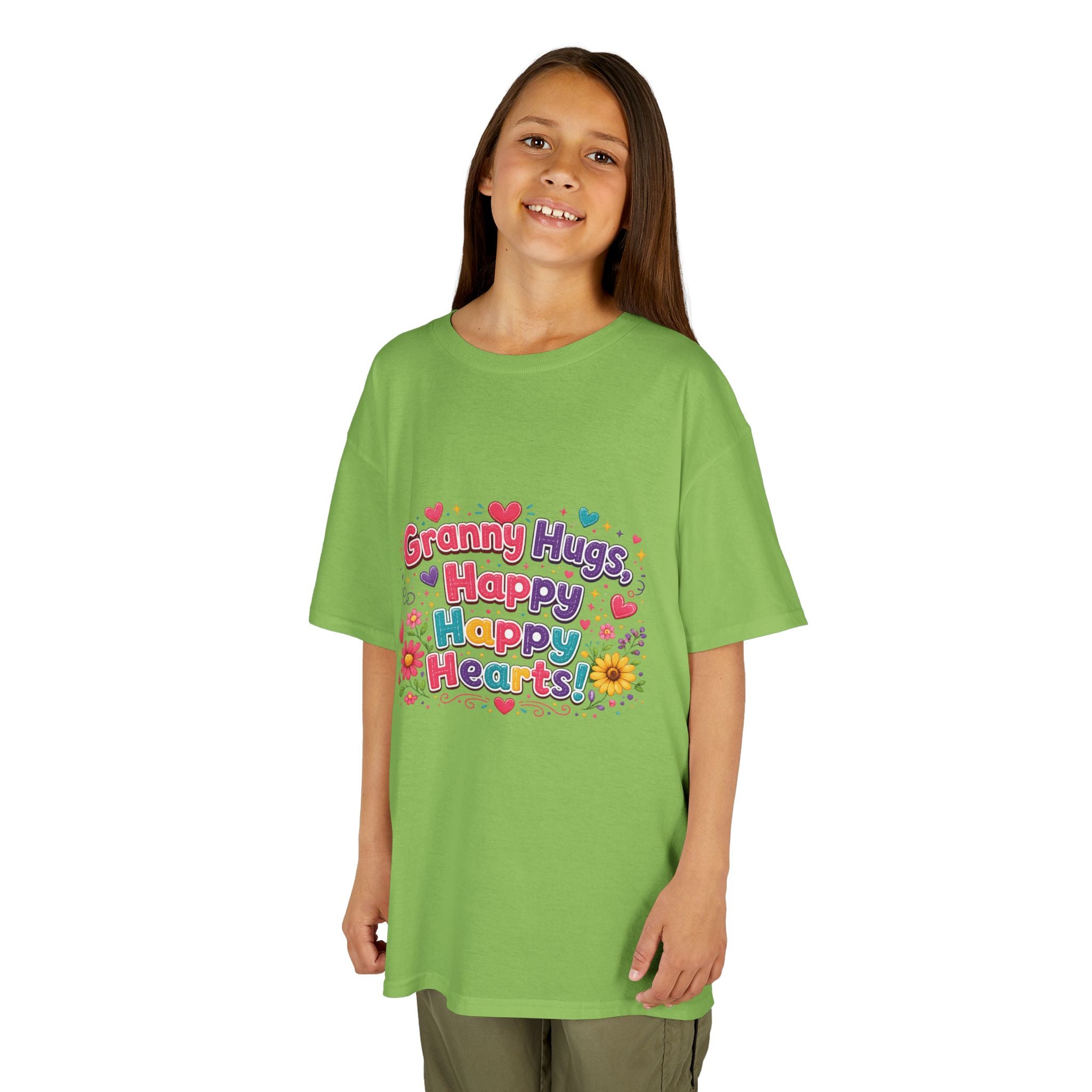 Granny Hugs Happy Hearts Kids Tee | Colorful Floral Kids Shirt