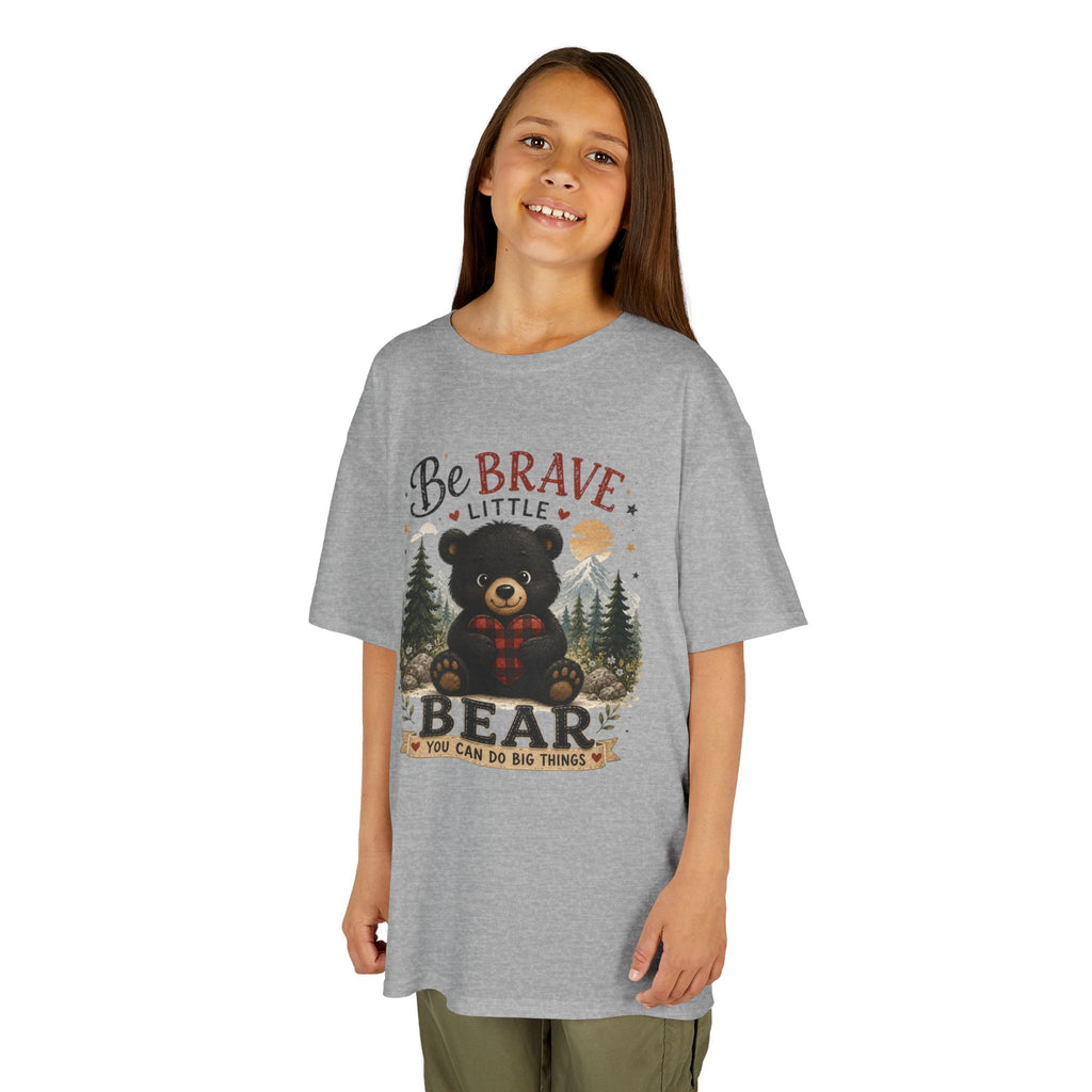 Kids T‑Shirt — "Be Brave Little Bear" Cute Woodland Bear Tee for Children, Inspirational Adventure Gift