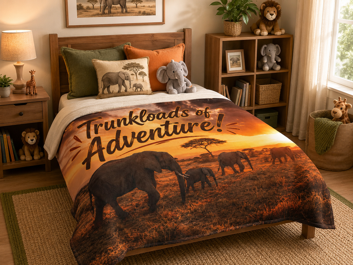 Trunkloads of Adventure! Elephant Safari Throw Blanket