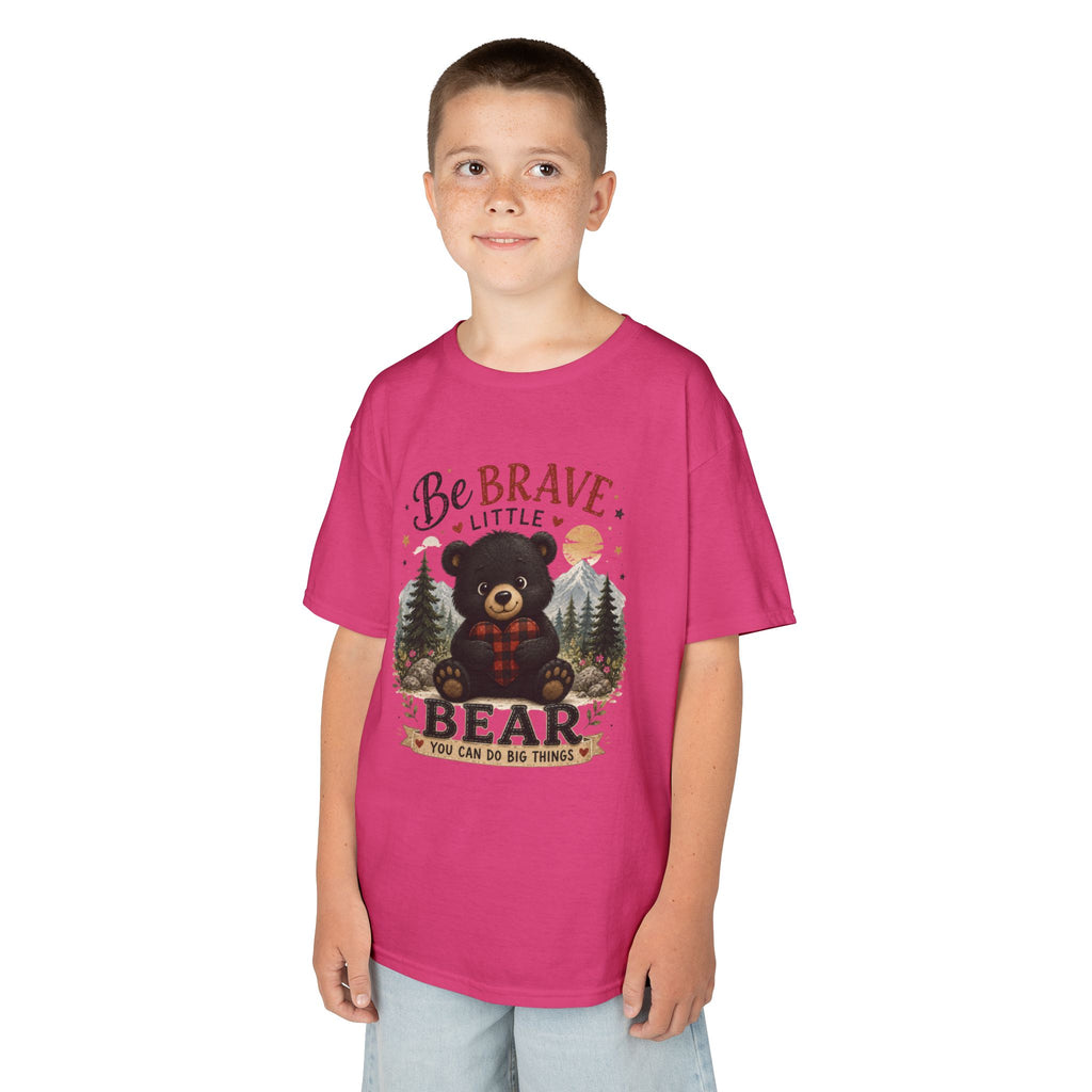 Kids T‑Shirt — "Be Brave Little Bear" Cute Woodland Bear Tee for Children, Inspirational Adventure Gift