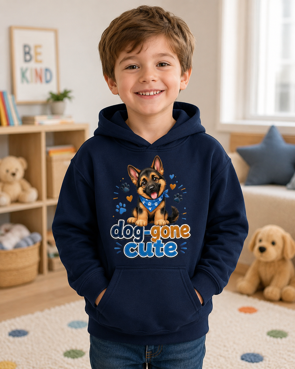 Kids Hoodie - "Dog-Gone Cute" German Shepherd Puppy Graphic Hoodie for Children